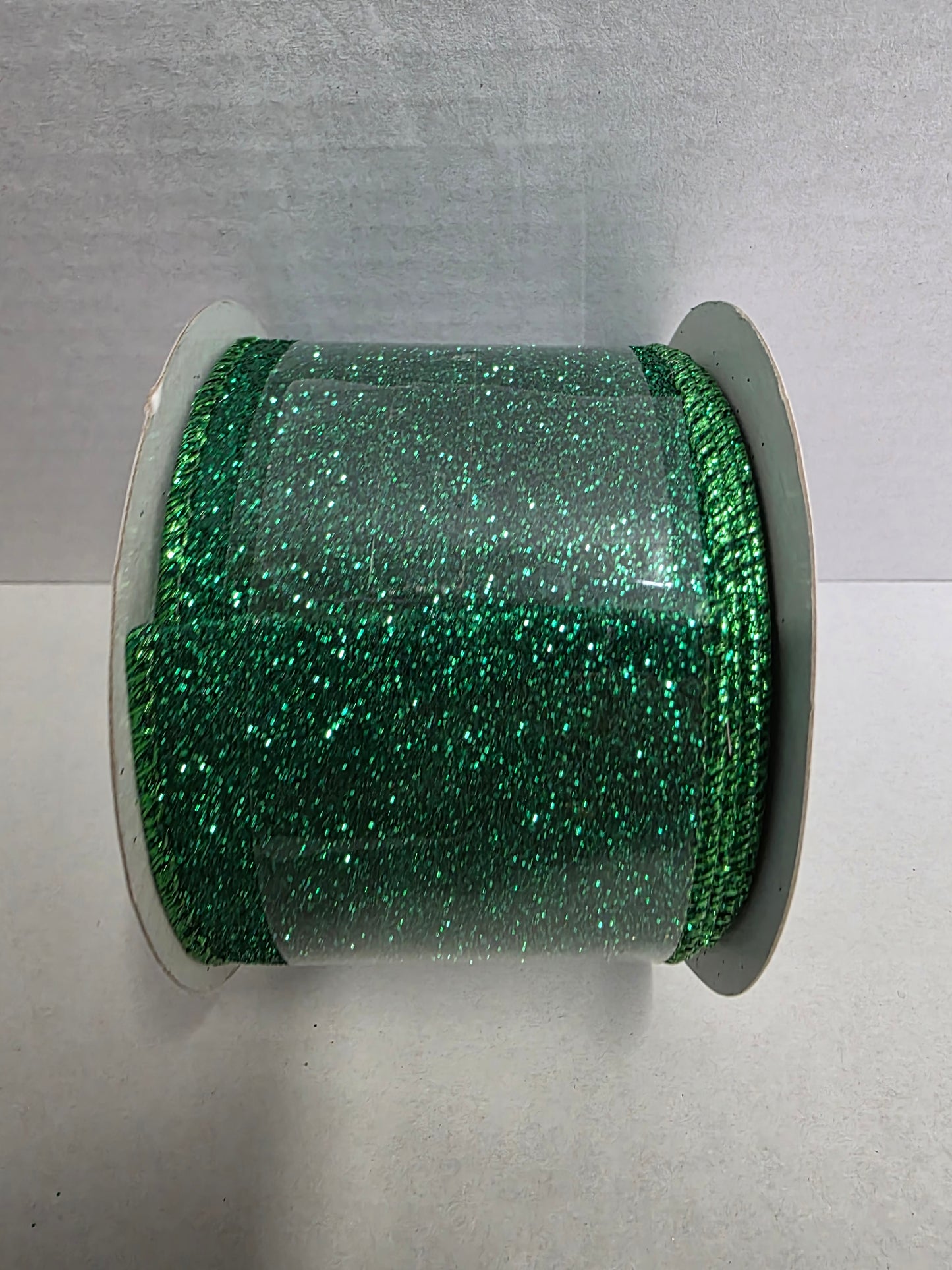 Xmas Ribbon Sparkle Green 63mm