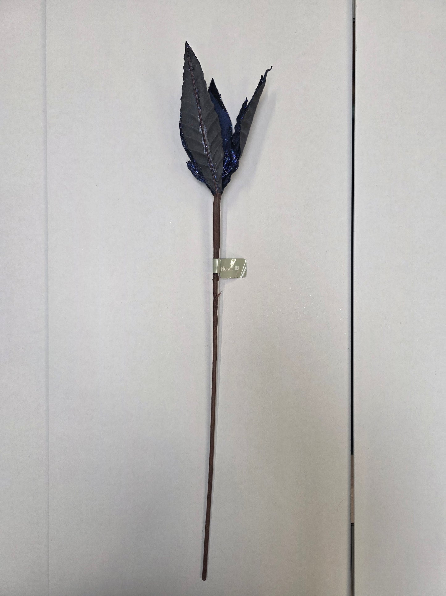 Poinsettia Glitter Stem Dark Blue 30cm