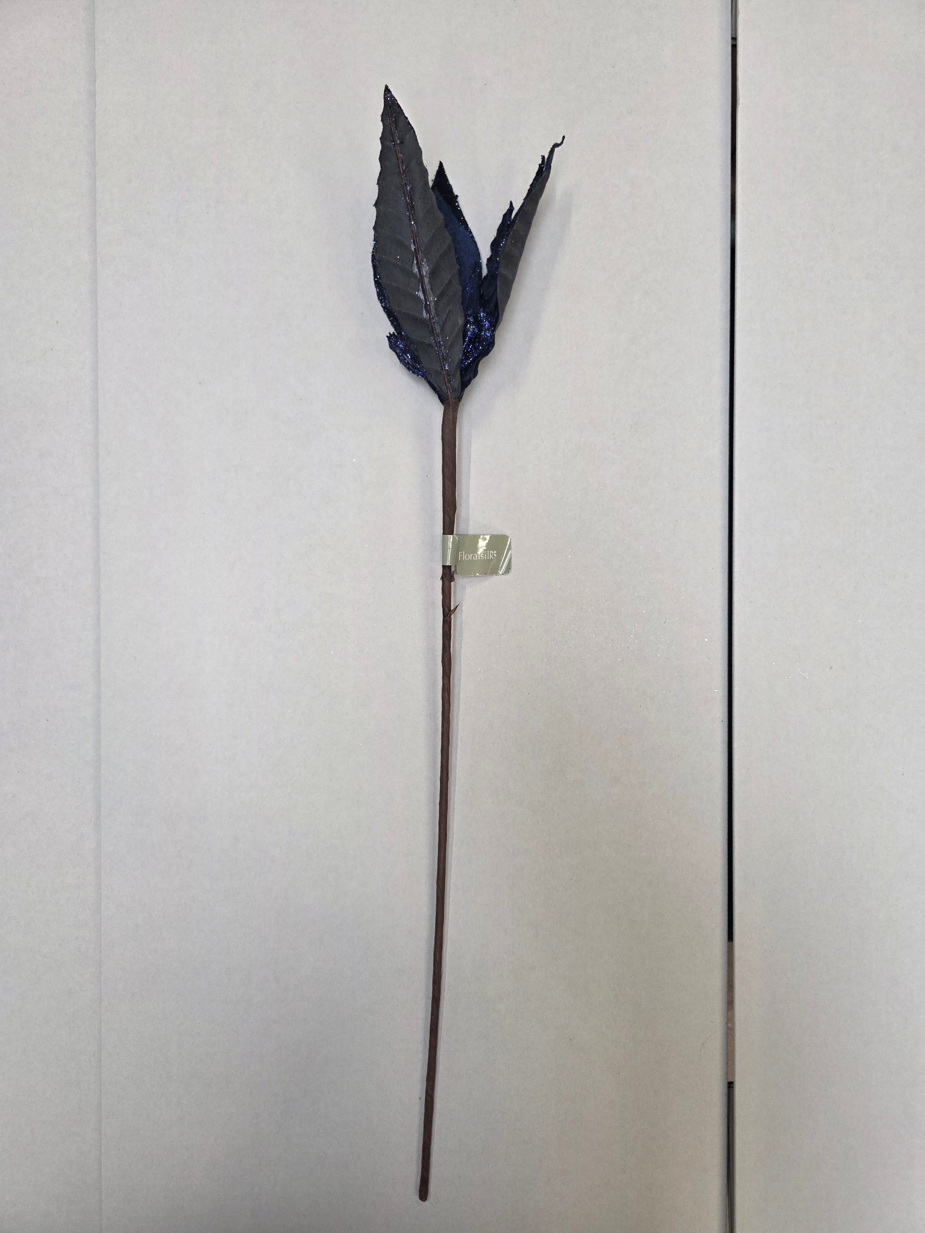 Poinsettia Glitter Stem Dark Blue 30cm