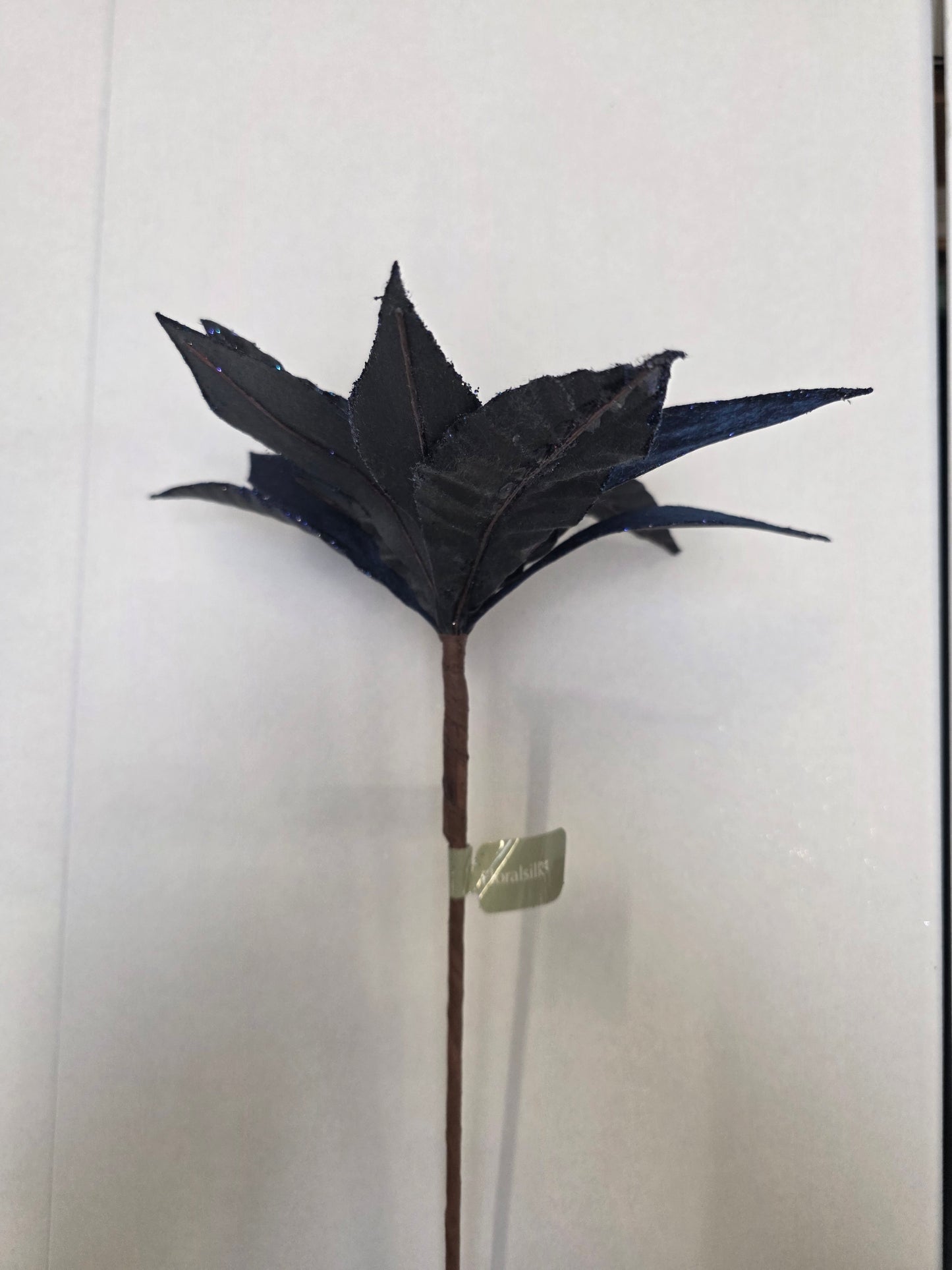 Poinsettia Glitter Stem Dark Blue 30cm