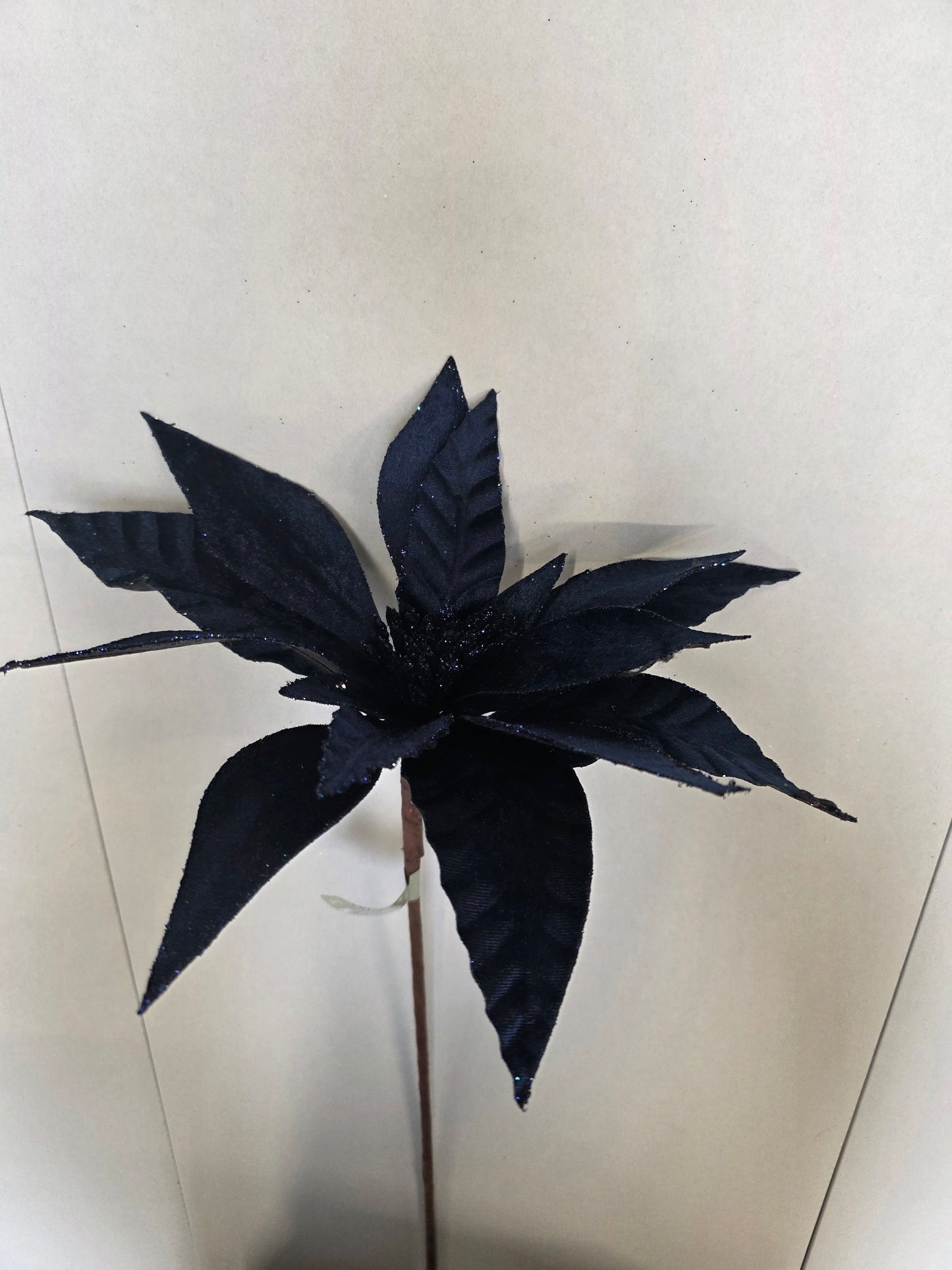 Poinsettia Glitter Stem Dark Blue 30cm