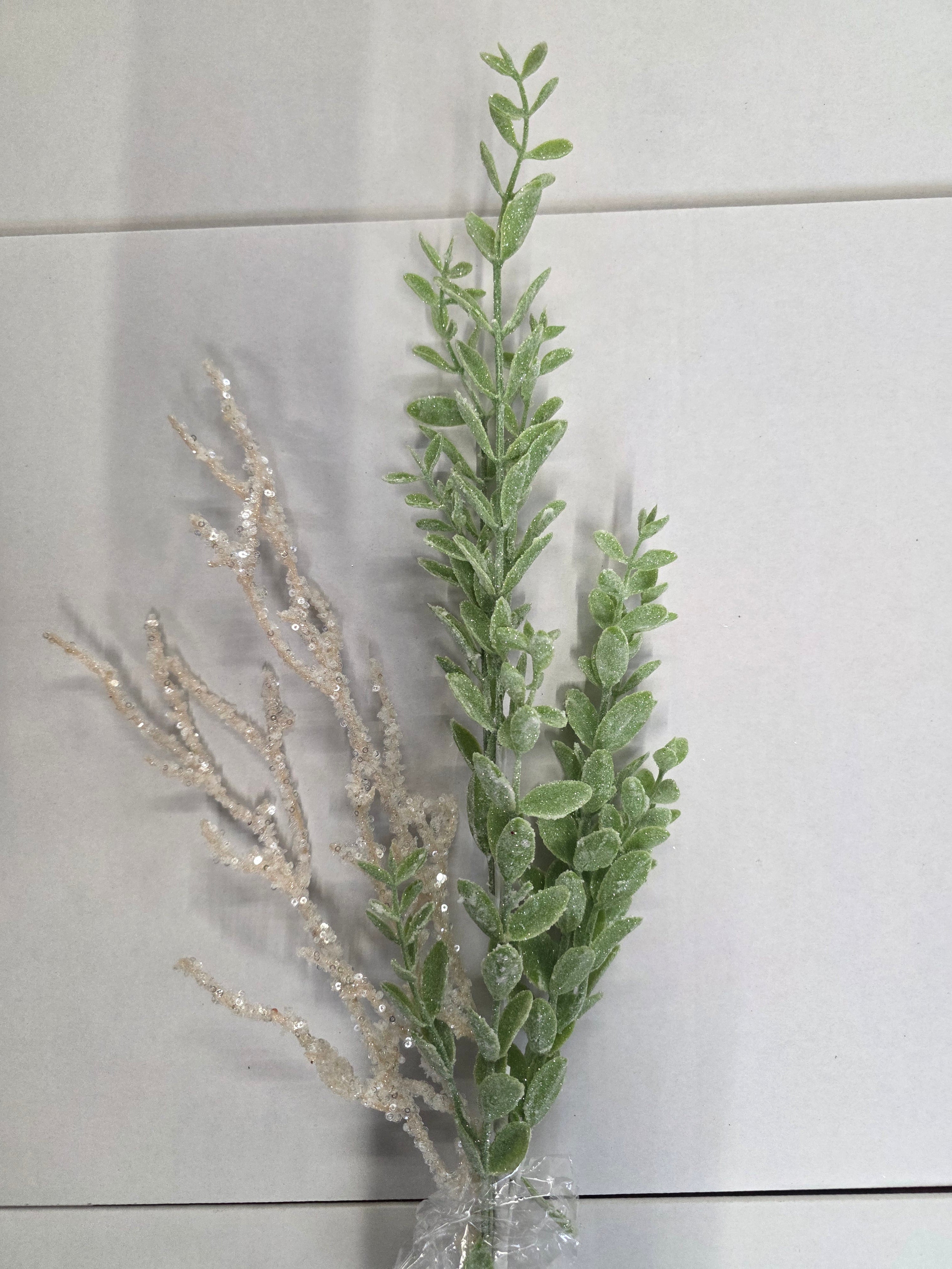 Twinkle Frost Leafy Spray Twigs 80cm