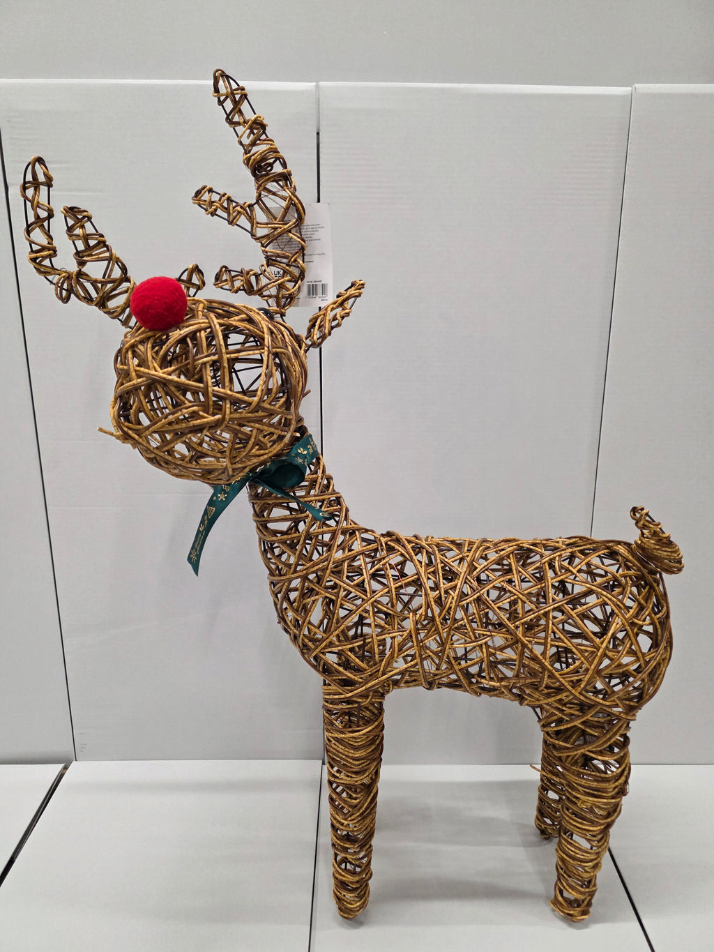 Standing Wicker Reindeer 96cm Nose Lights