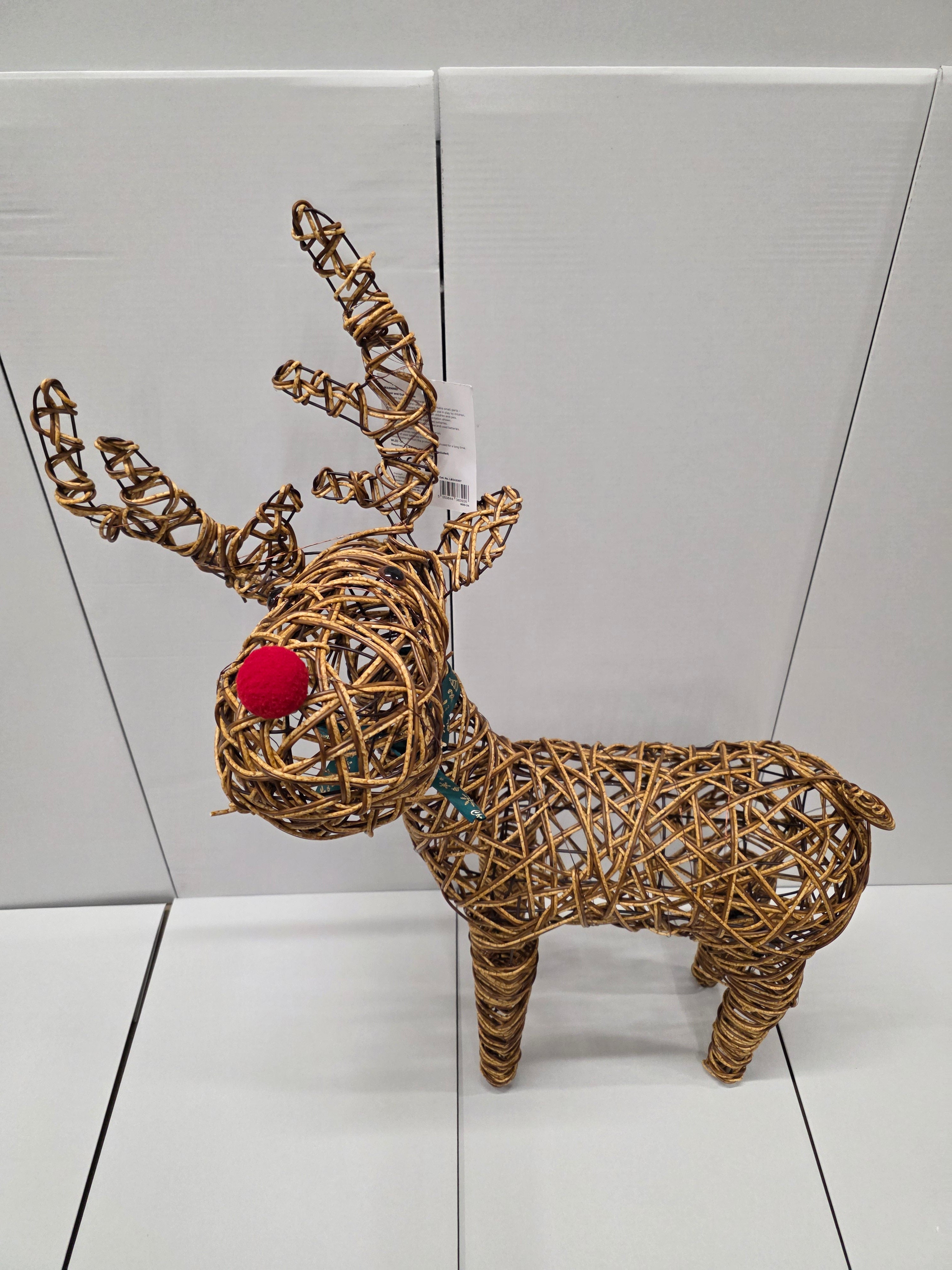 Standing Wicker Reindeer 96cm Nose Lights