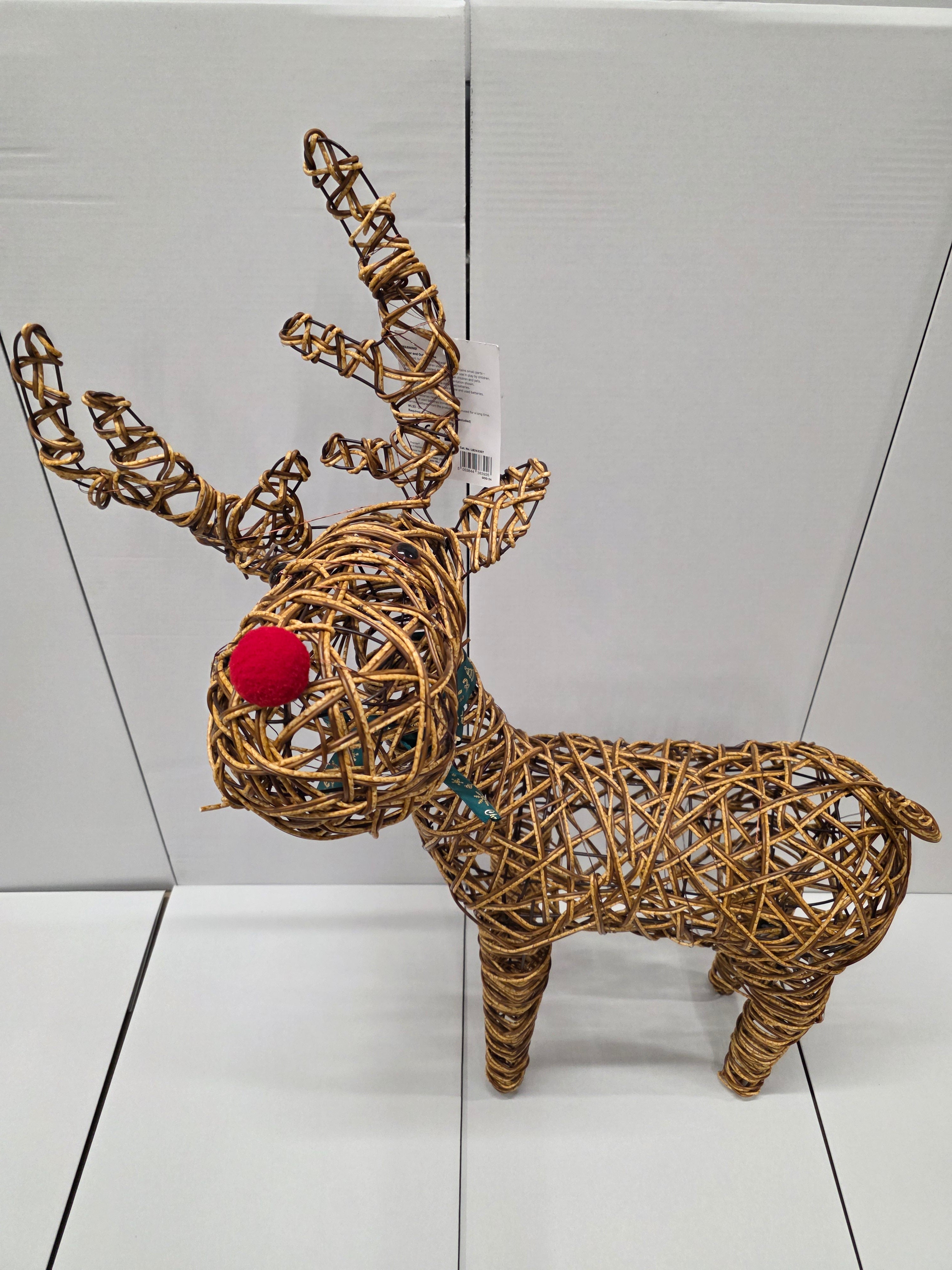 Standing Wicker Reindeer 96cm Nose Lights