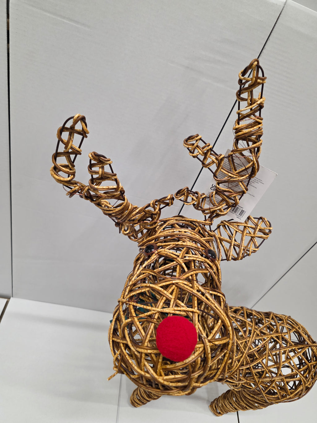 Standing Wicker Reindeer 96cm Nose Lights
