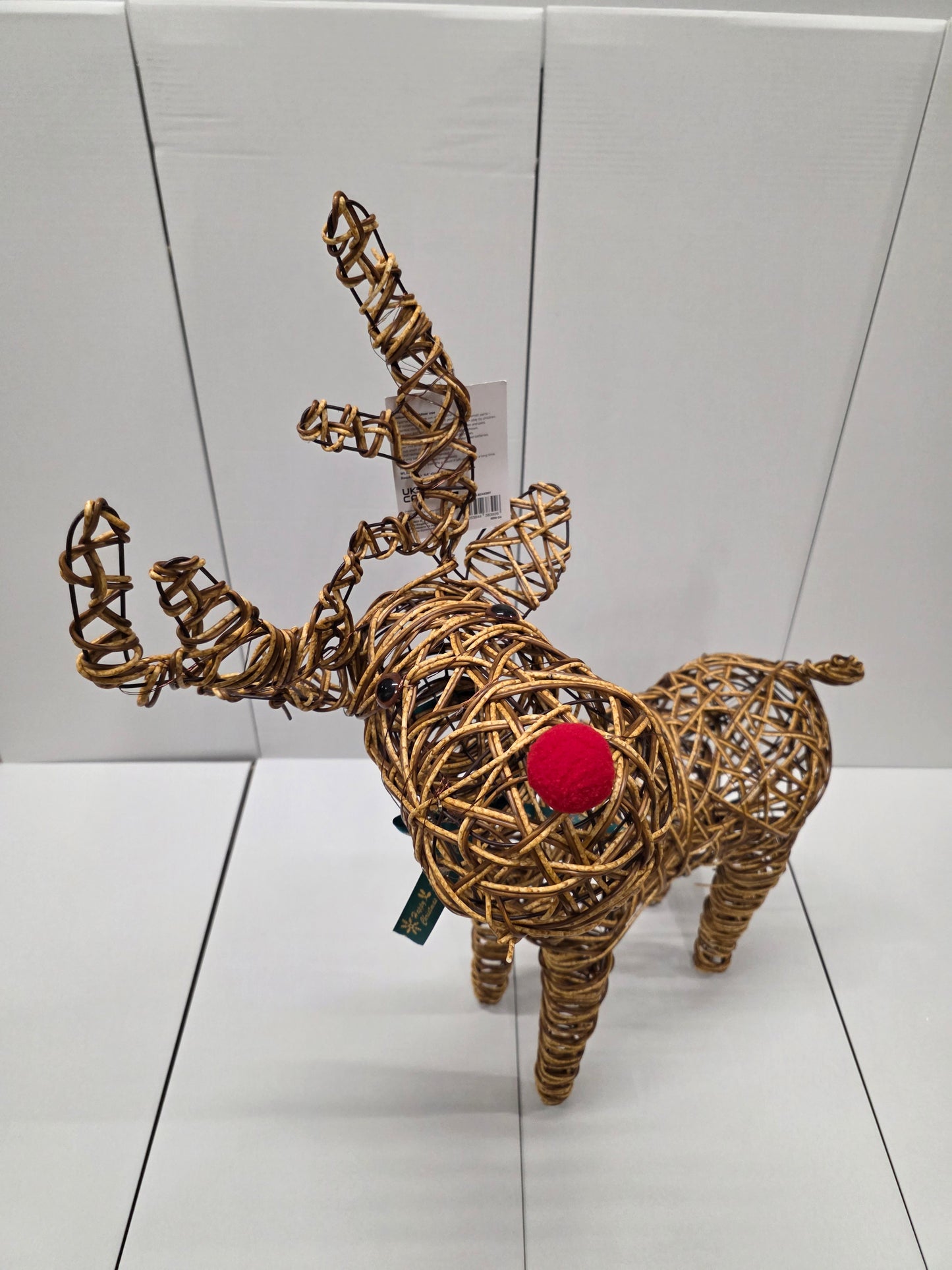 Standing Wicker Reindeer 96cm Nose Lights
