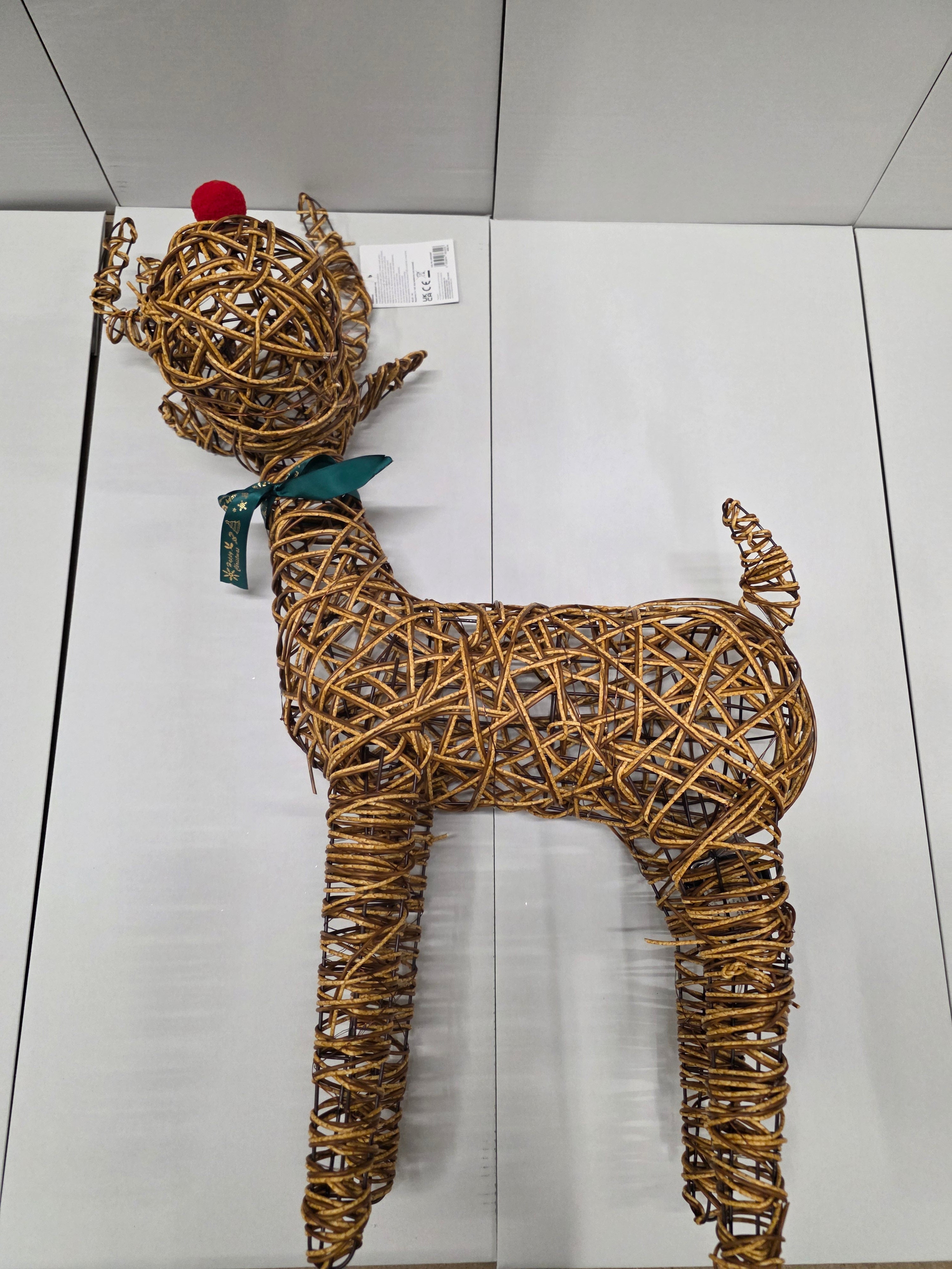Standing Wicker Reindeer 96cm Nose Lights