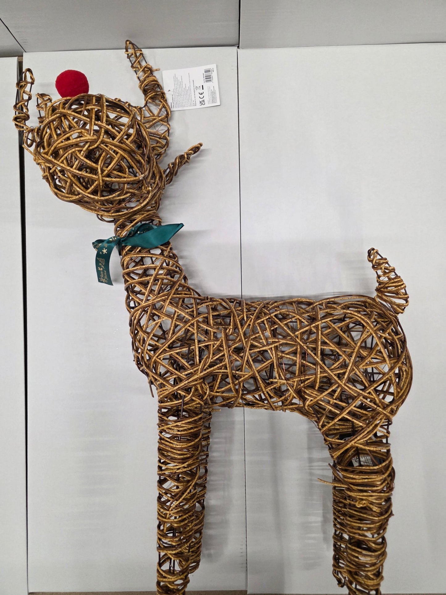Standing Wicker Reindeer 96cm Nose Lights