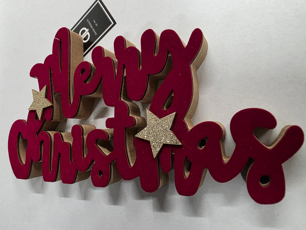 Wooden Merry Christmas Red 27x15cm