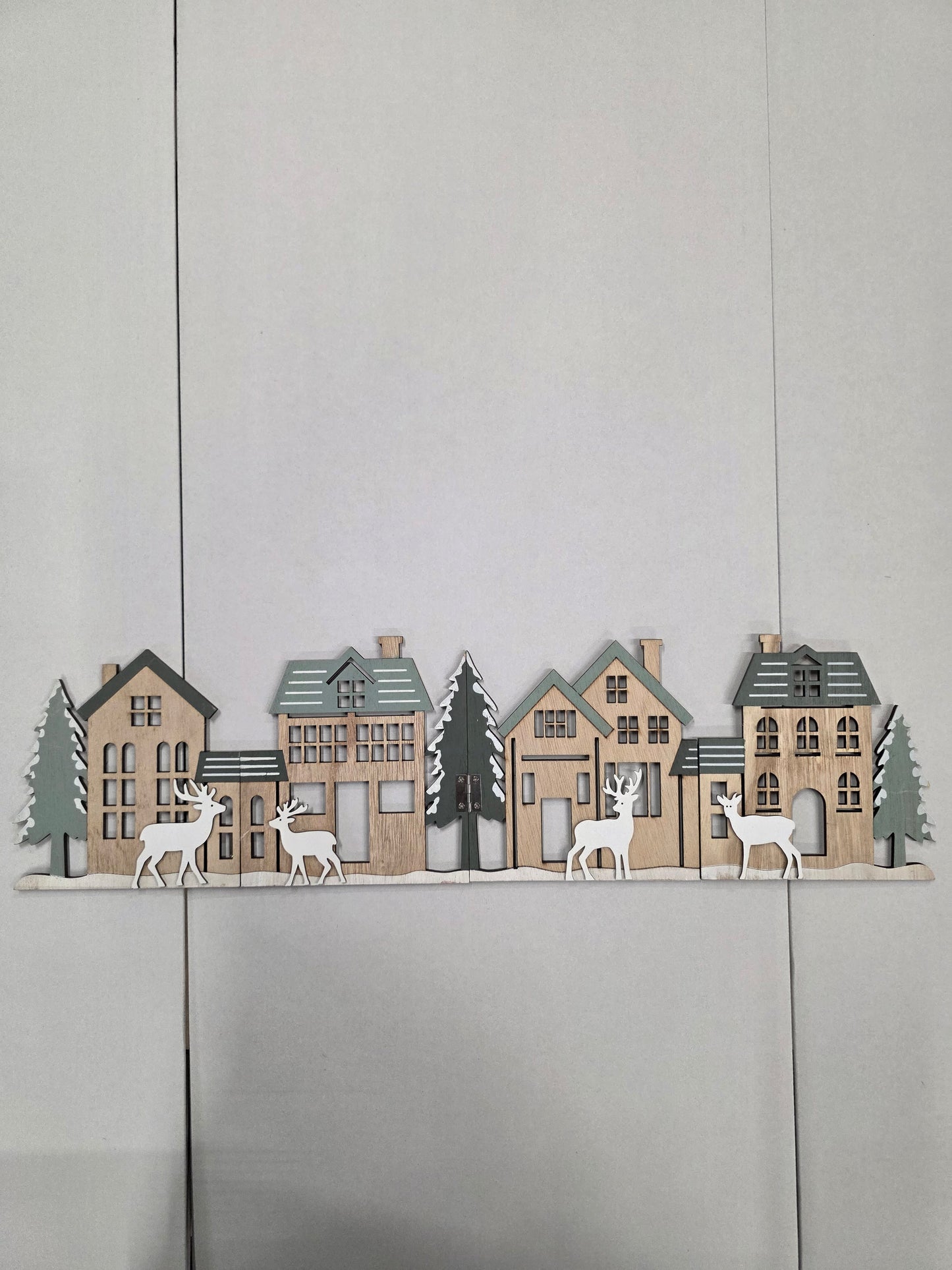 Wooden Xmas Deco Scene Sage 60x16cm