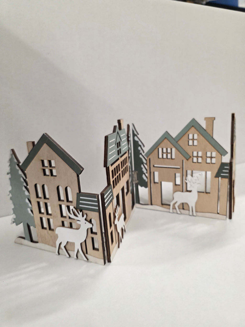 Wooden Xmas Deco Scene Sage 60x16cm