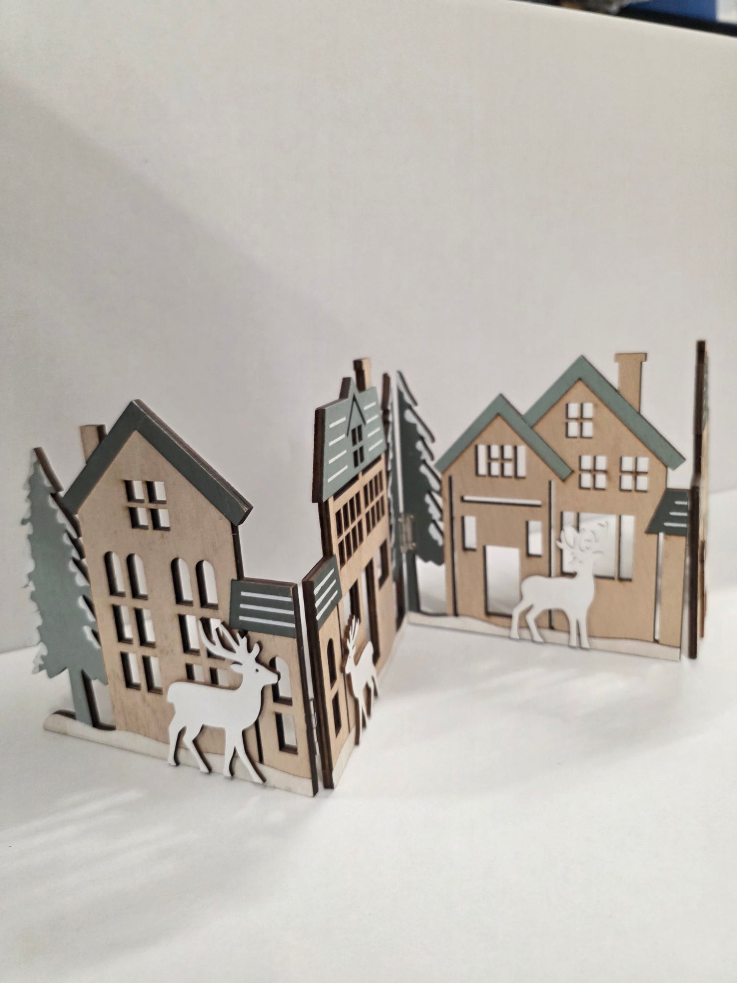 Wooden Xmas Deco Scene Sage 60x16cm