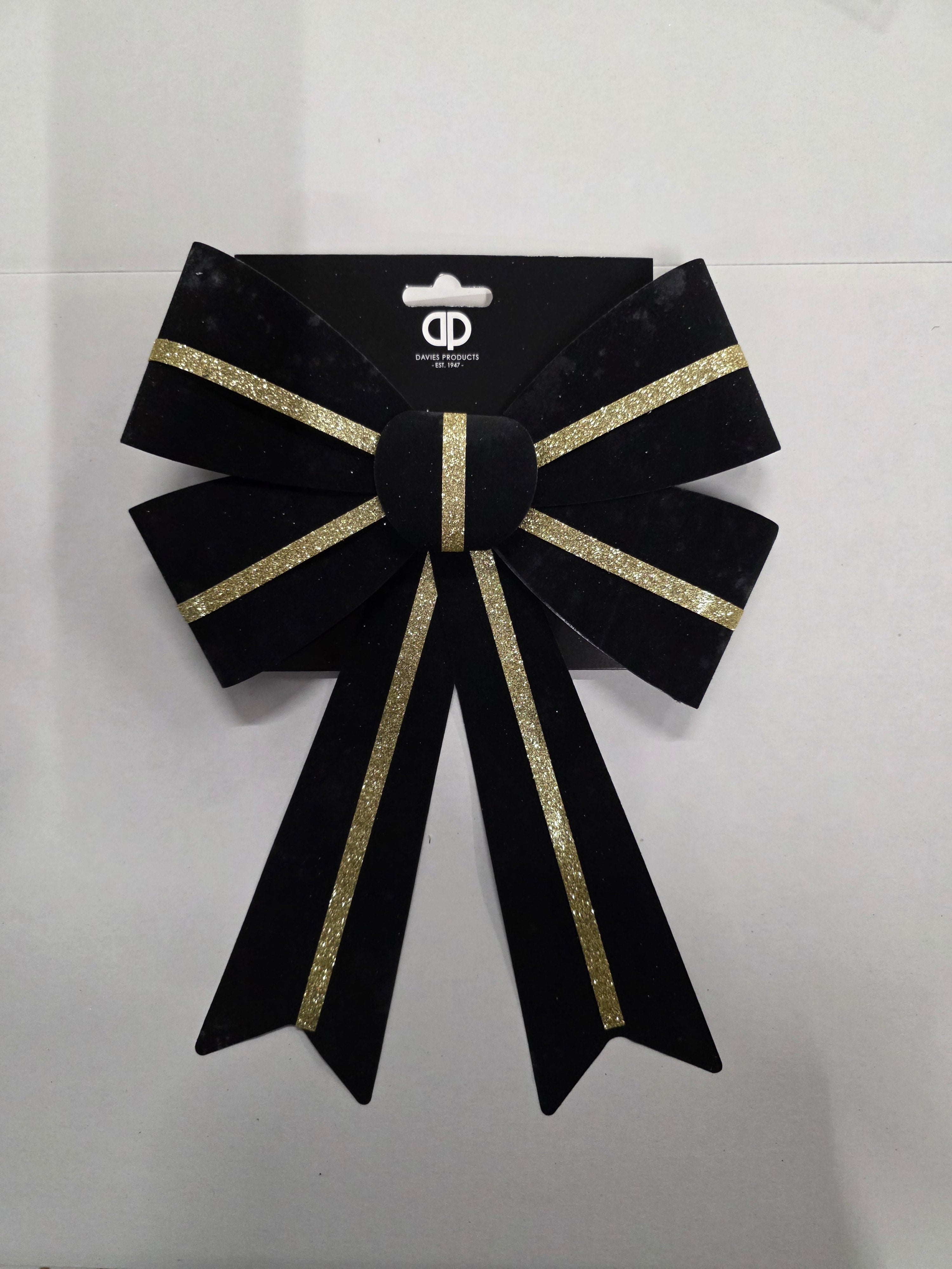 Bow Velour Black Gold 10x13cm X3  (PACK OF 3)