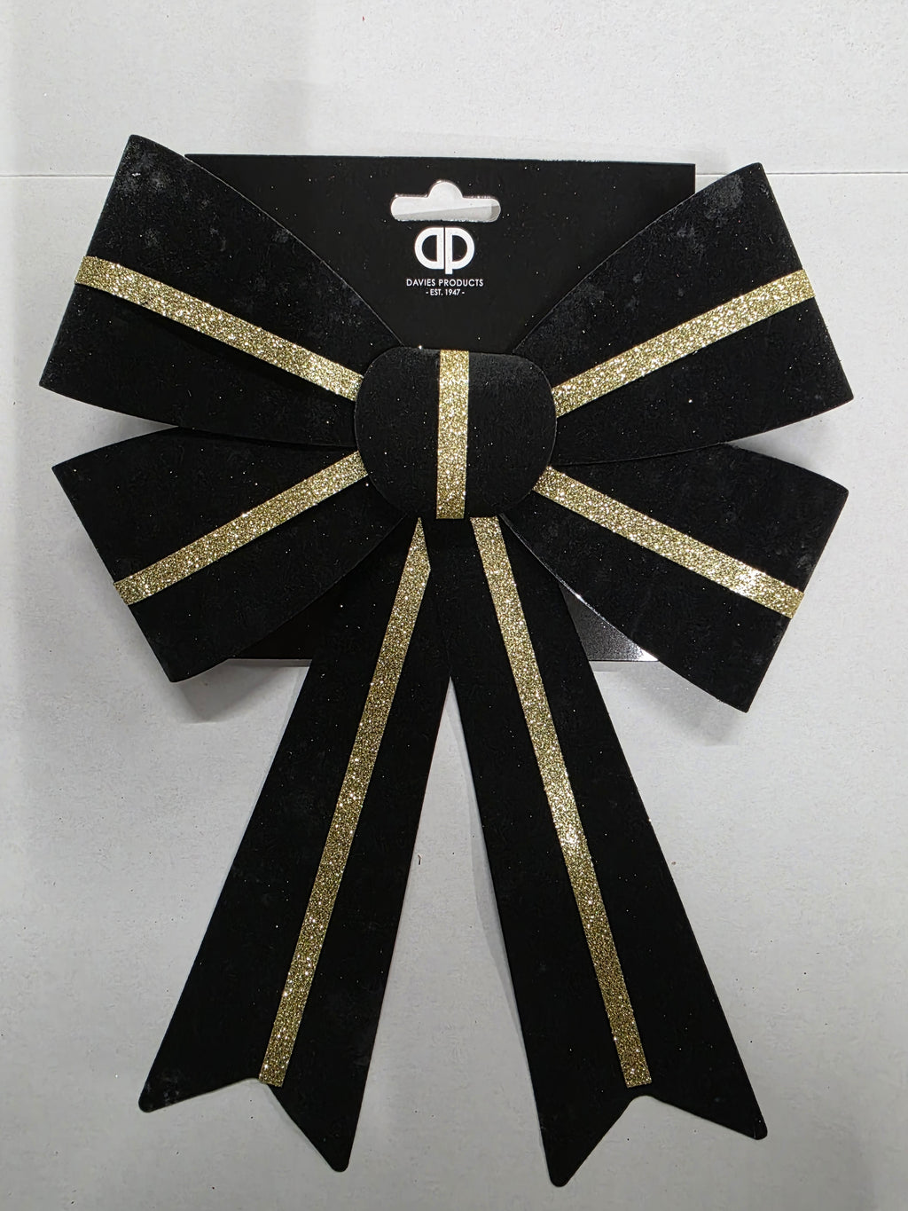 Bow Velour Black Gold 10x13cm X3  (PACK OF 3)