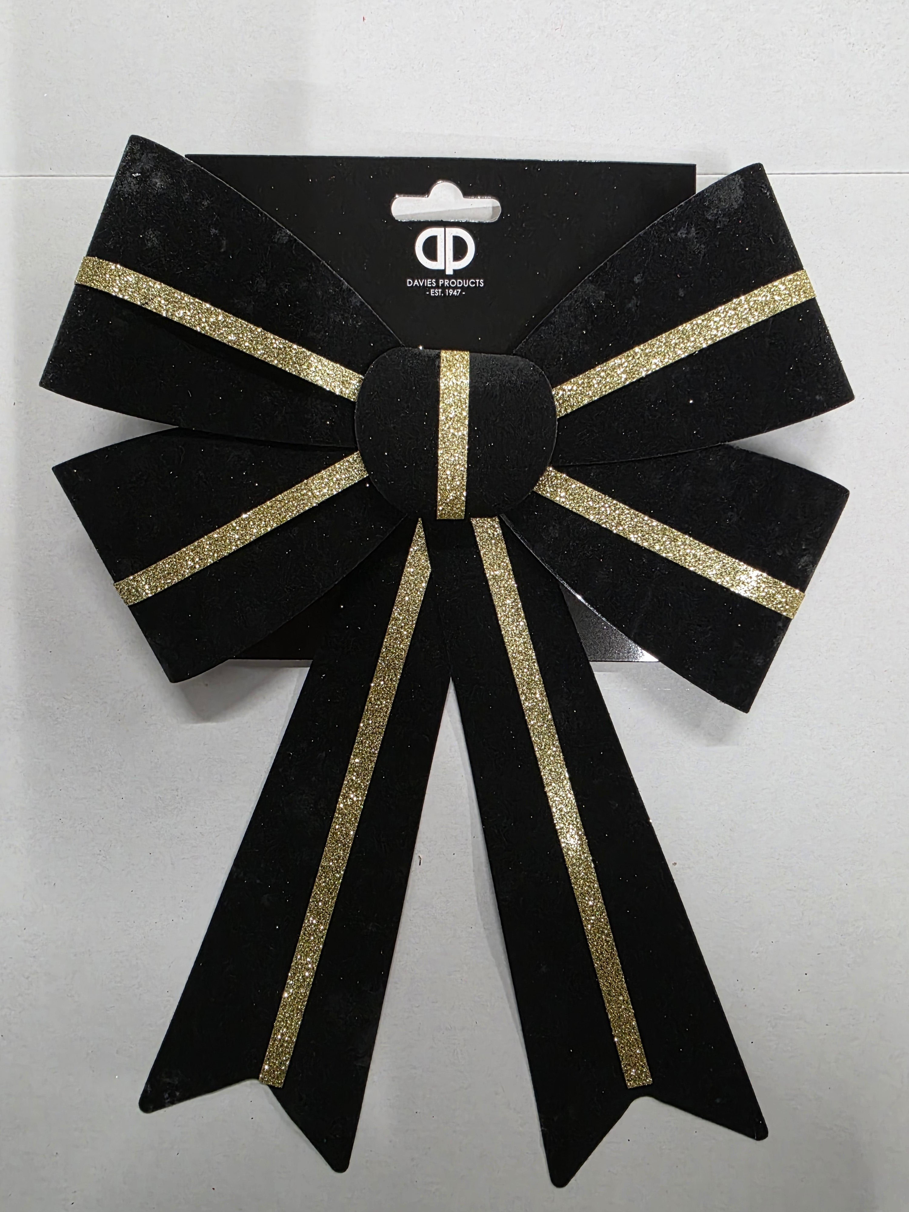 Bow Velour Black Gold 10x13cm X3  (PACK OF 3)