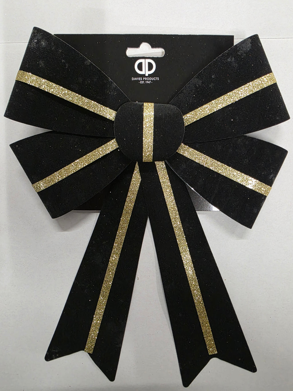 Bow Velour Black Gold 10x13cm X3  (PACK OF 3)