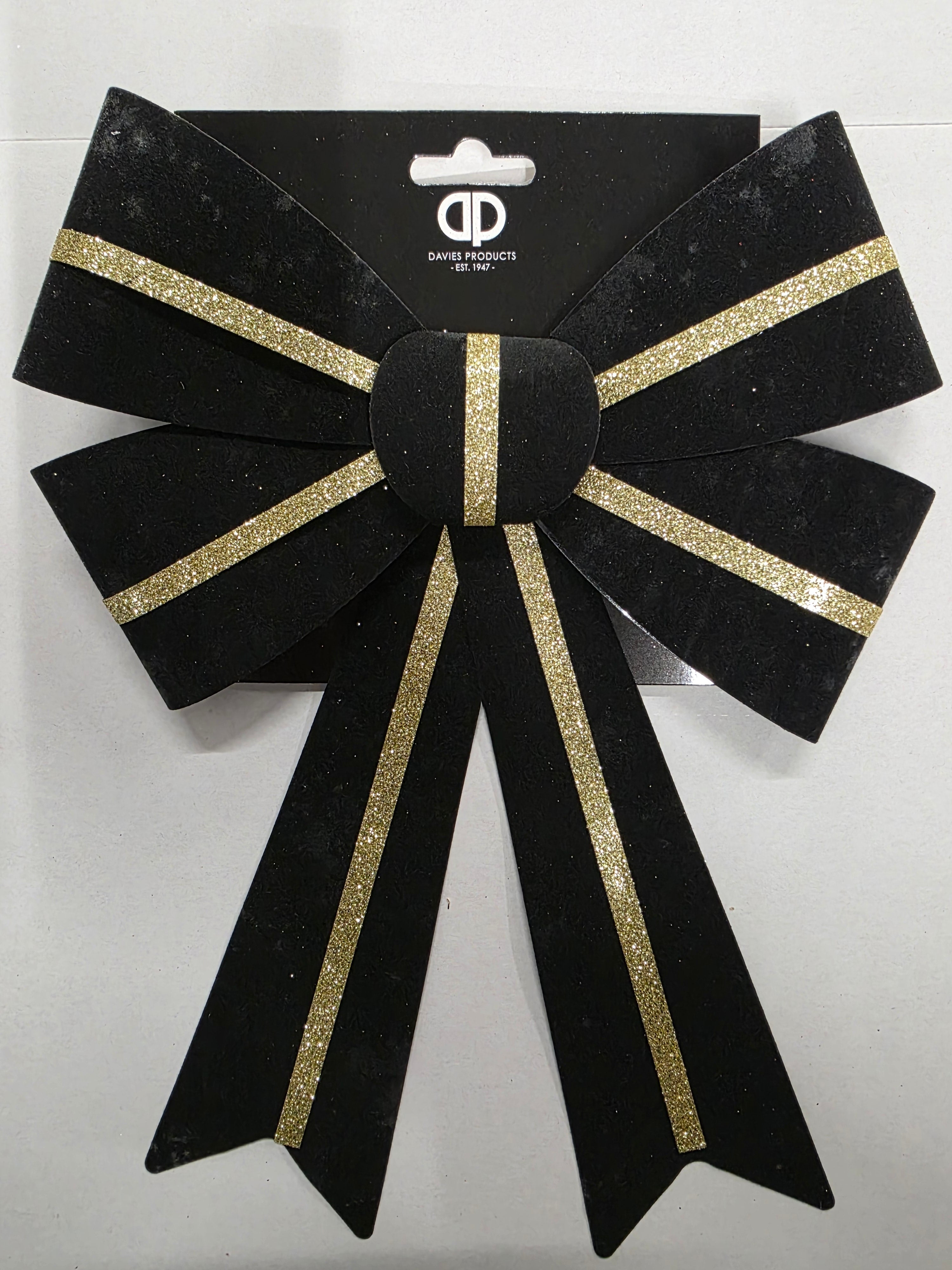Bow Velour Black Gold 10x13cm X3  (PACK OF 3)