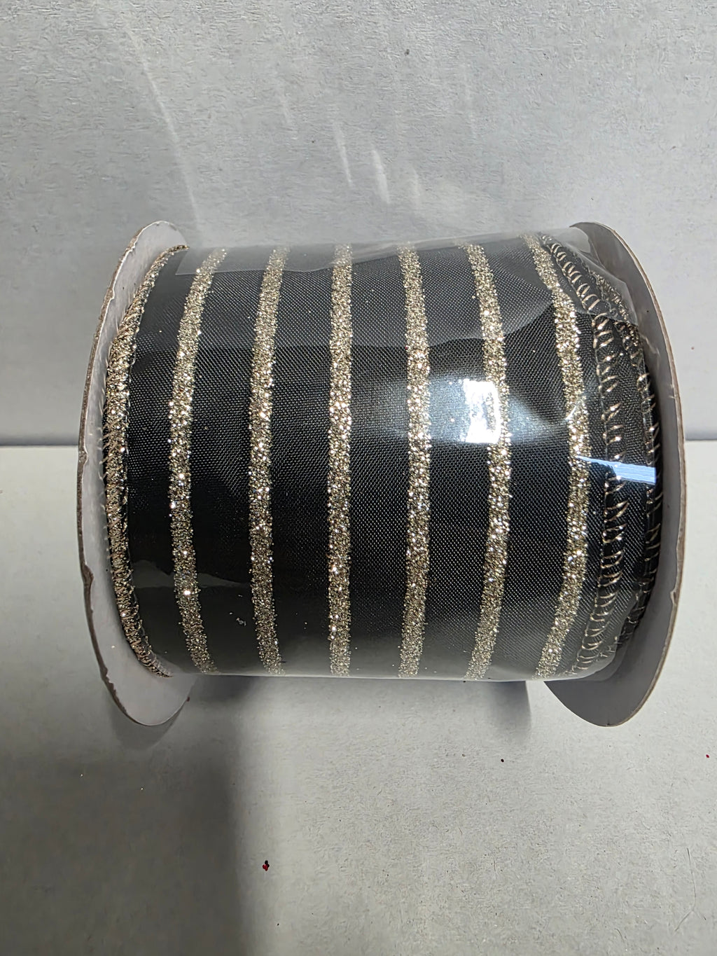 Ribbon Xmas Black Gold Stripe 6.3cm X2.7m  (PACK OF 2)