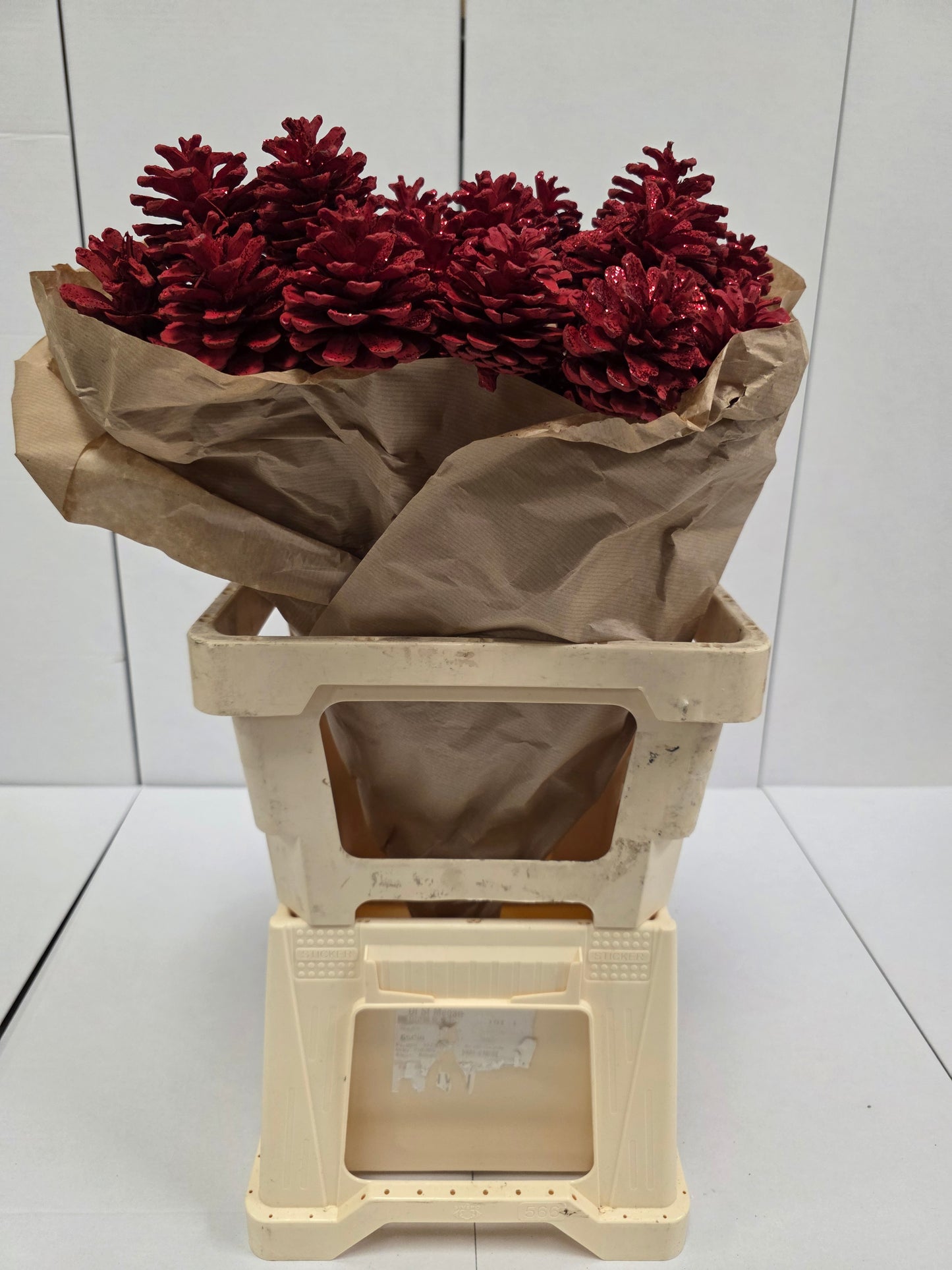 Dried Pine Cone Red Glitter