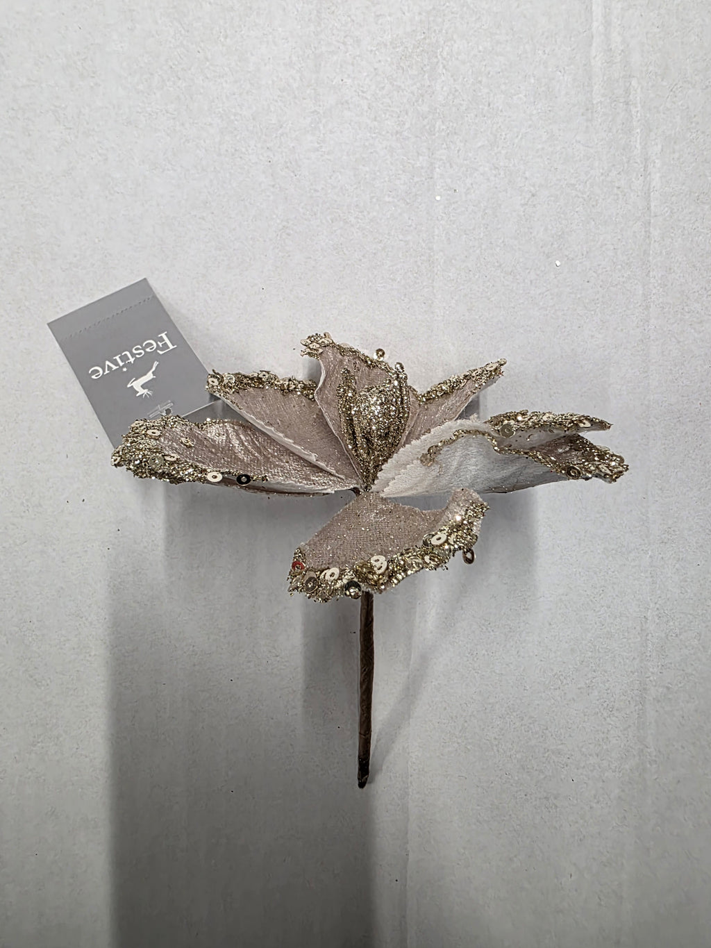 Glitter Flower Champagne 12cm  (PACK OF 4)
