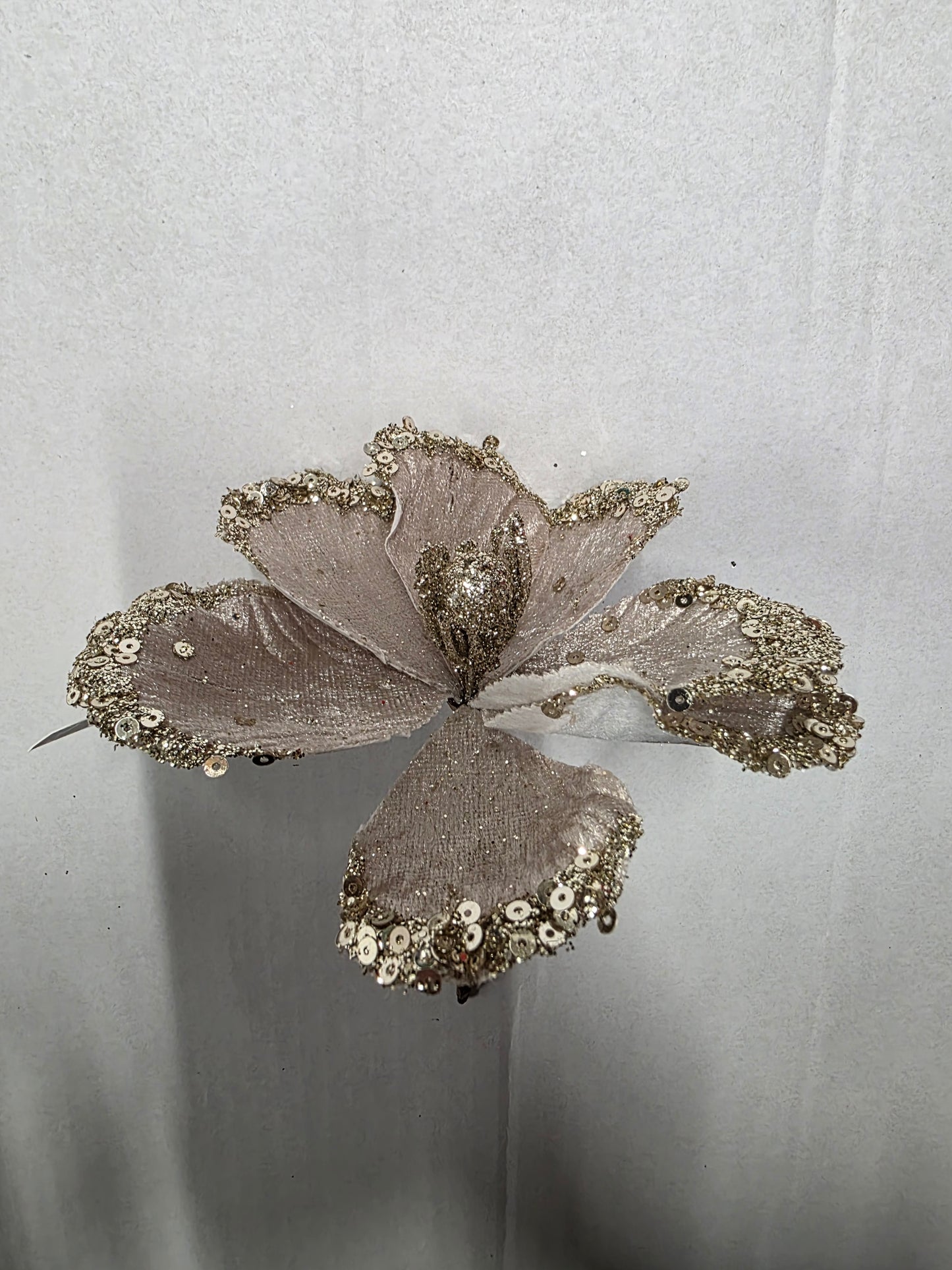 Glitter Flower Champagne 12cm  (PACK OF 4)