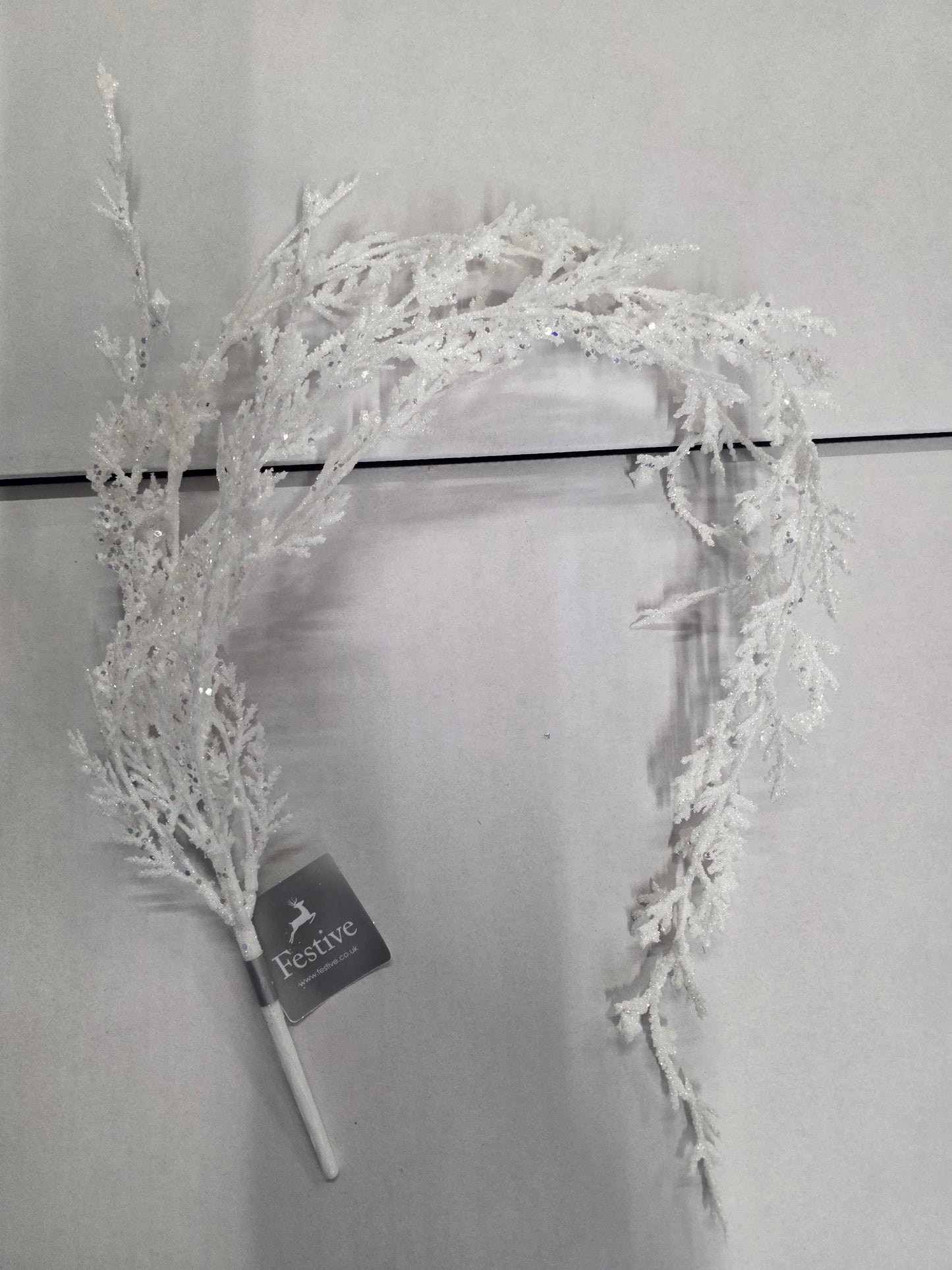 Juniper Spray Hanging White Glittered 75cm