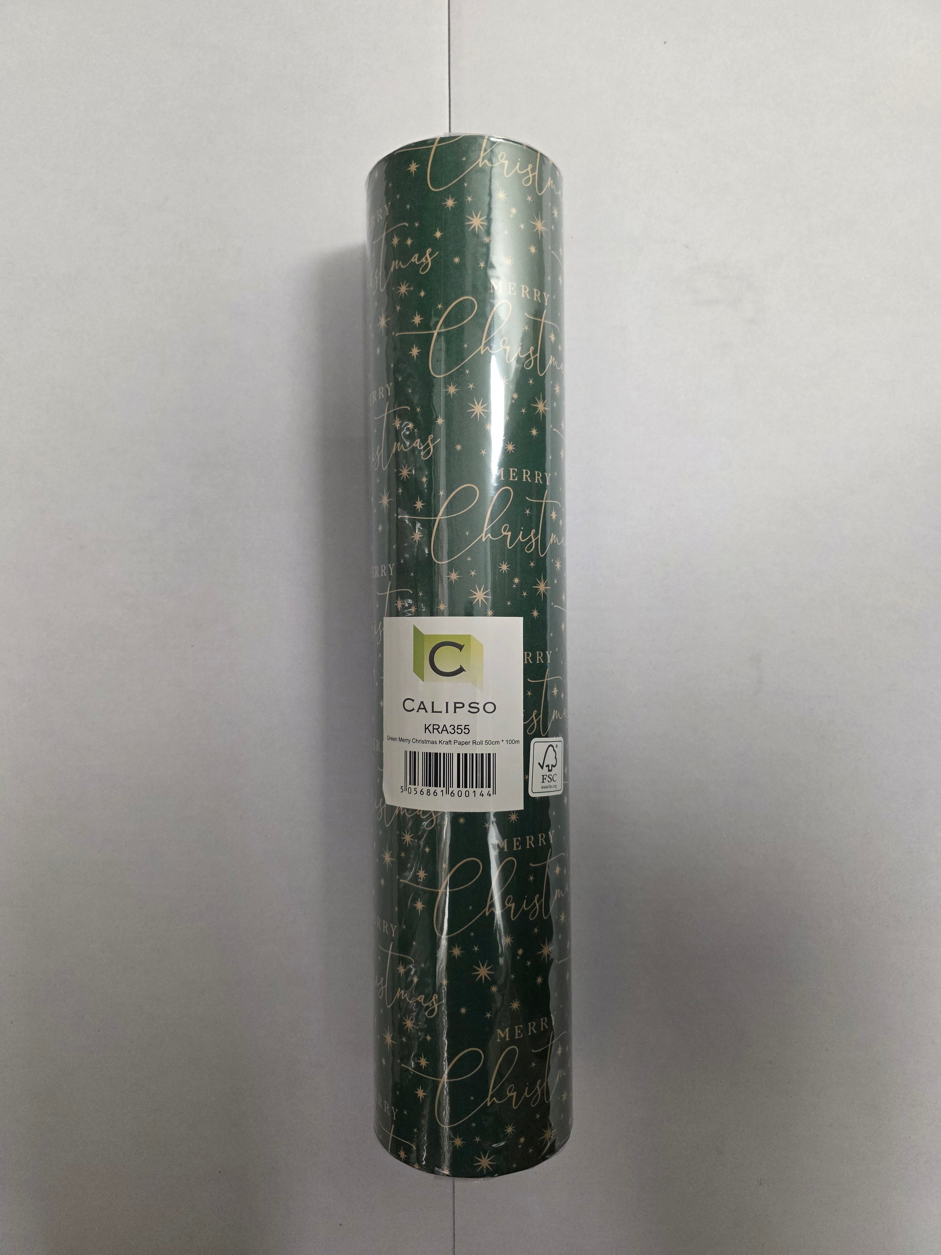 Kraft Paper Merry Xmas Green 50cm X 100m
