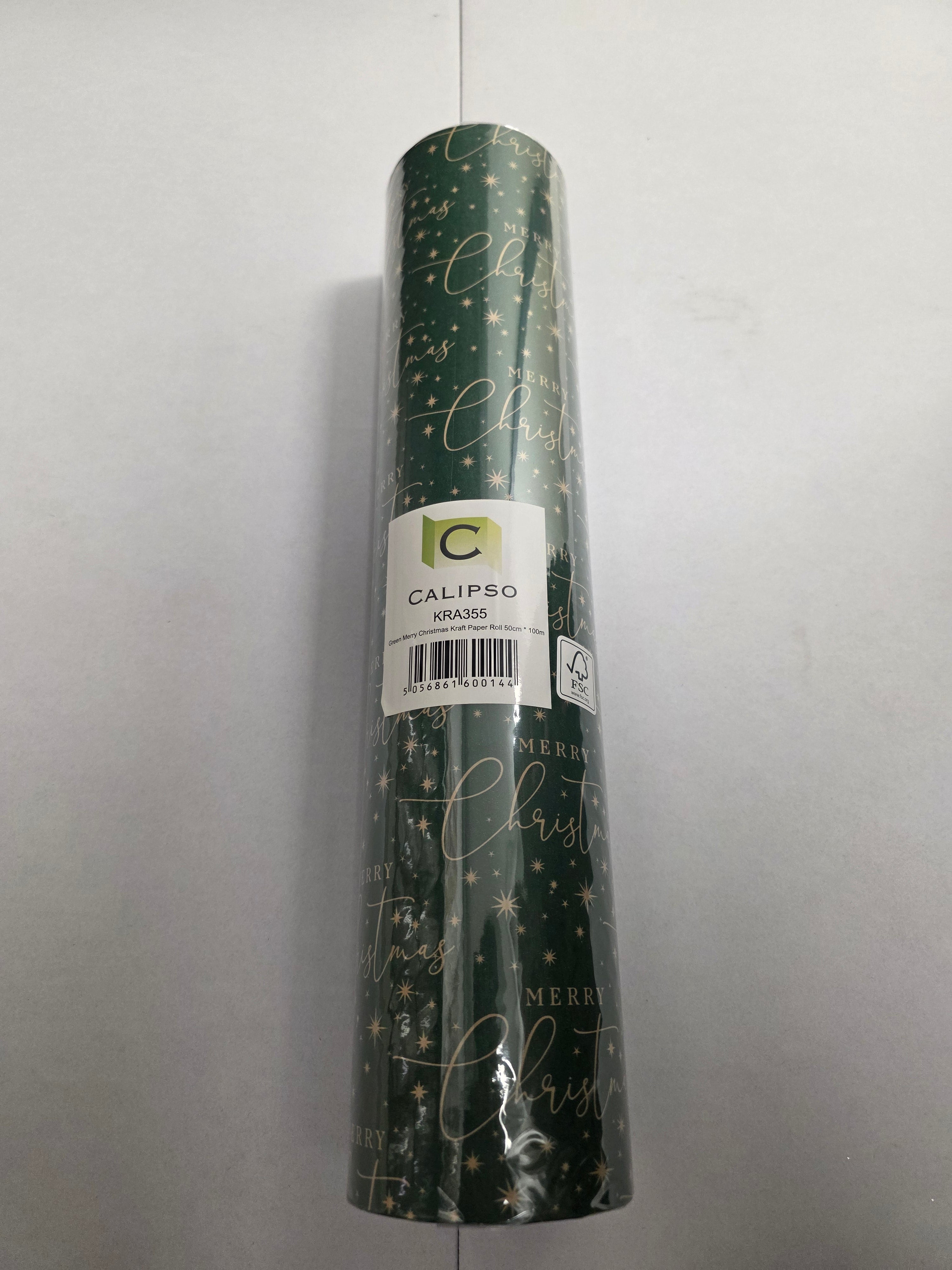 Kraft Paper Merry Xmas Green 50cm X 100m