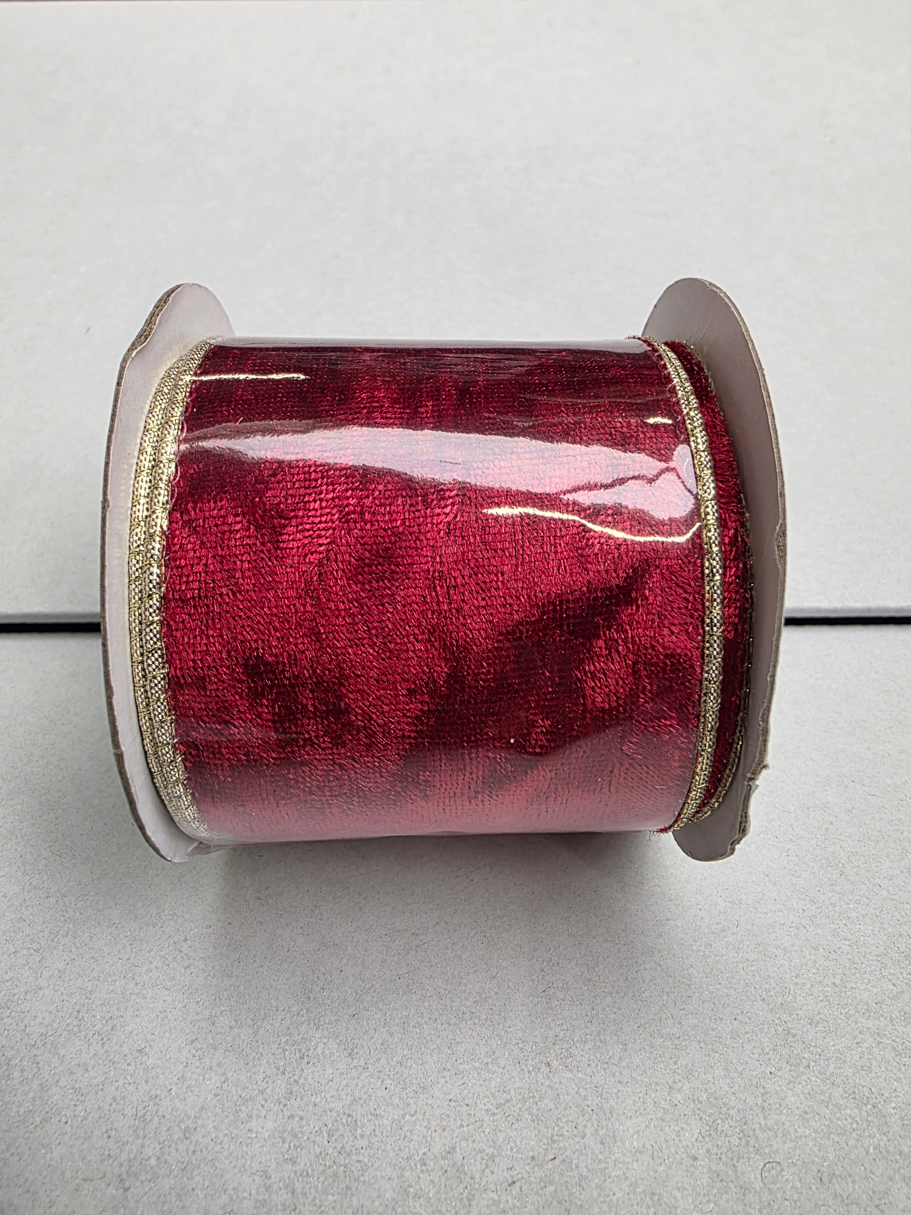 Ribbon Velvet Red & Gold Back 63mmx10yrd