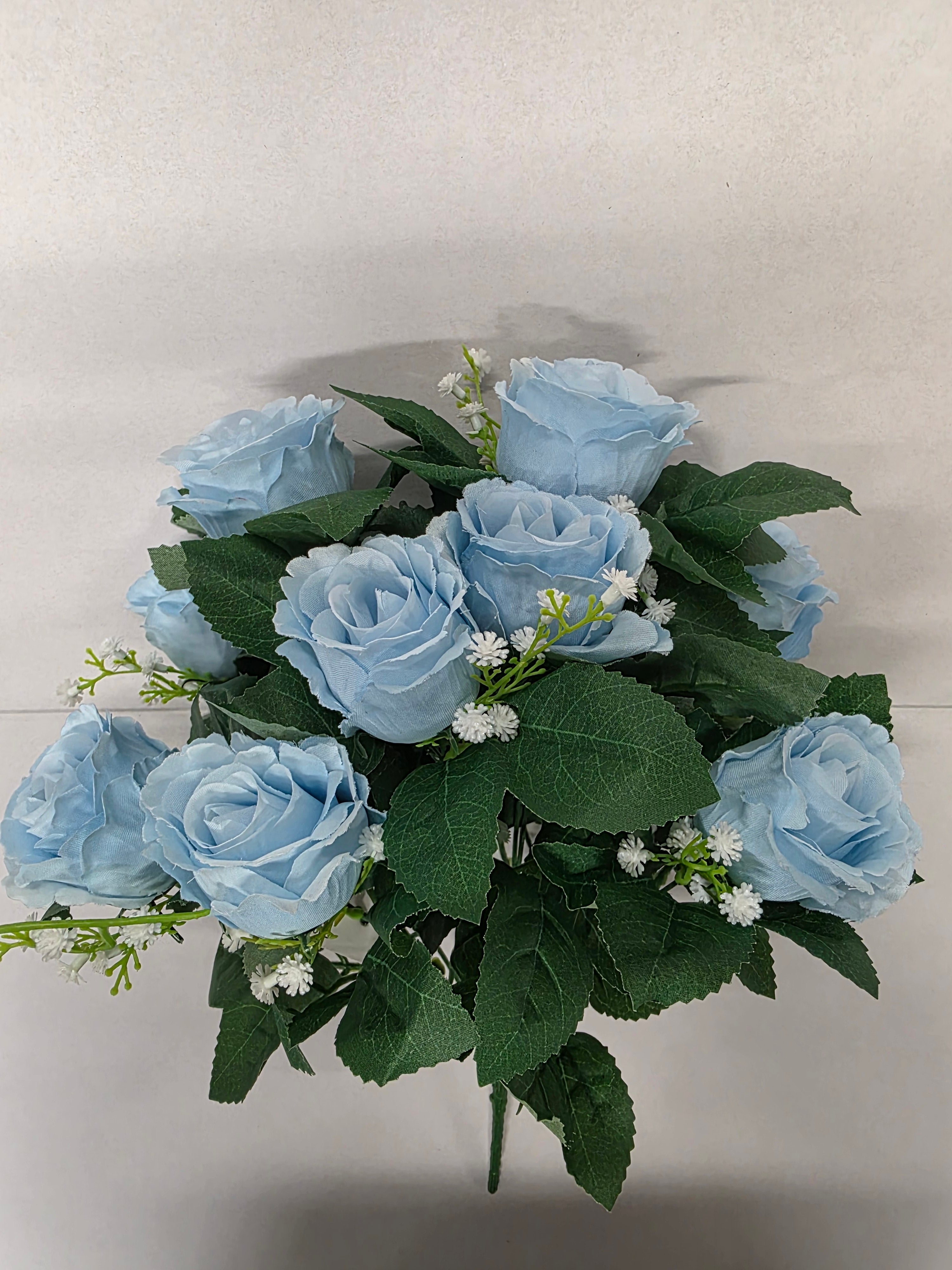 Artificial Rose Bouquet Gypsophila Light Blue 10 Heads
