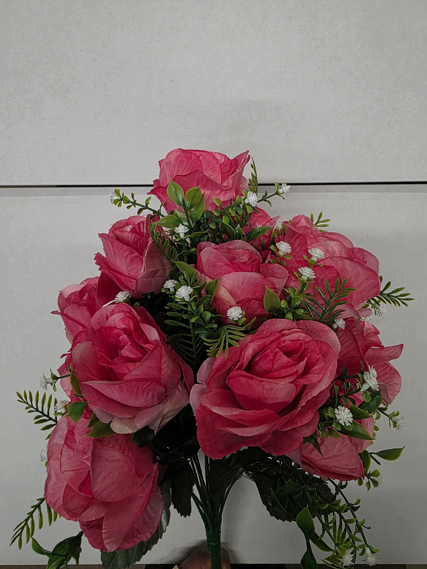 Artificial Rose Bush With Foliage Hot Pink
