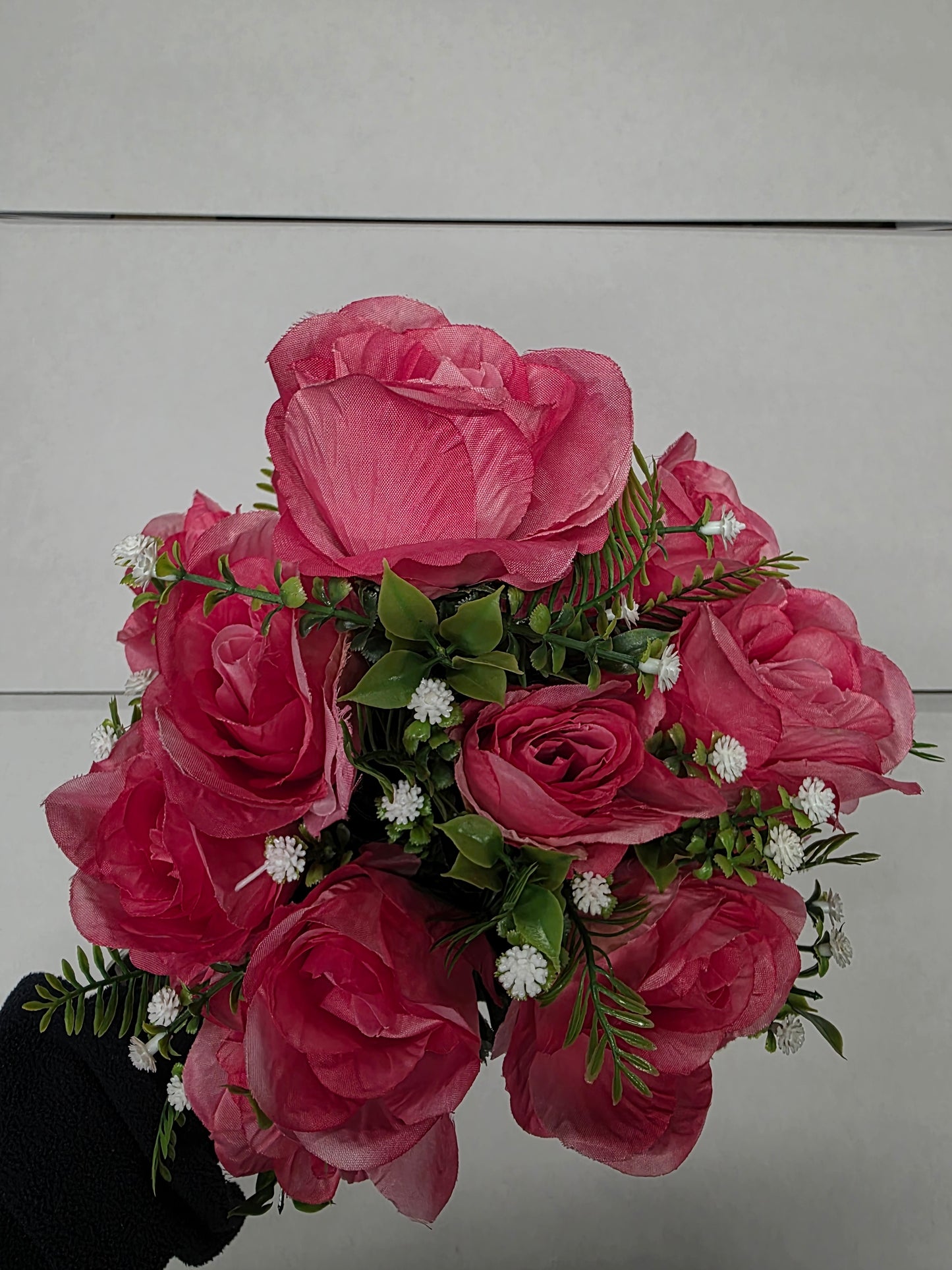 Artificial Rose Bush With Foliage Hot Pink