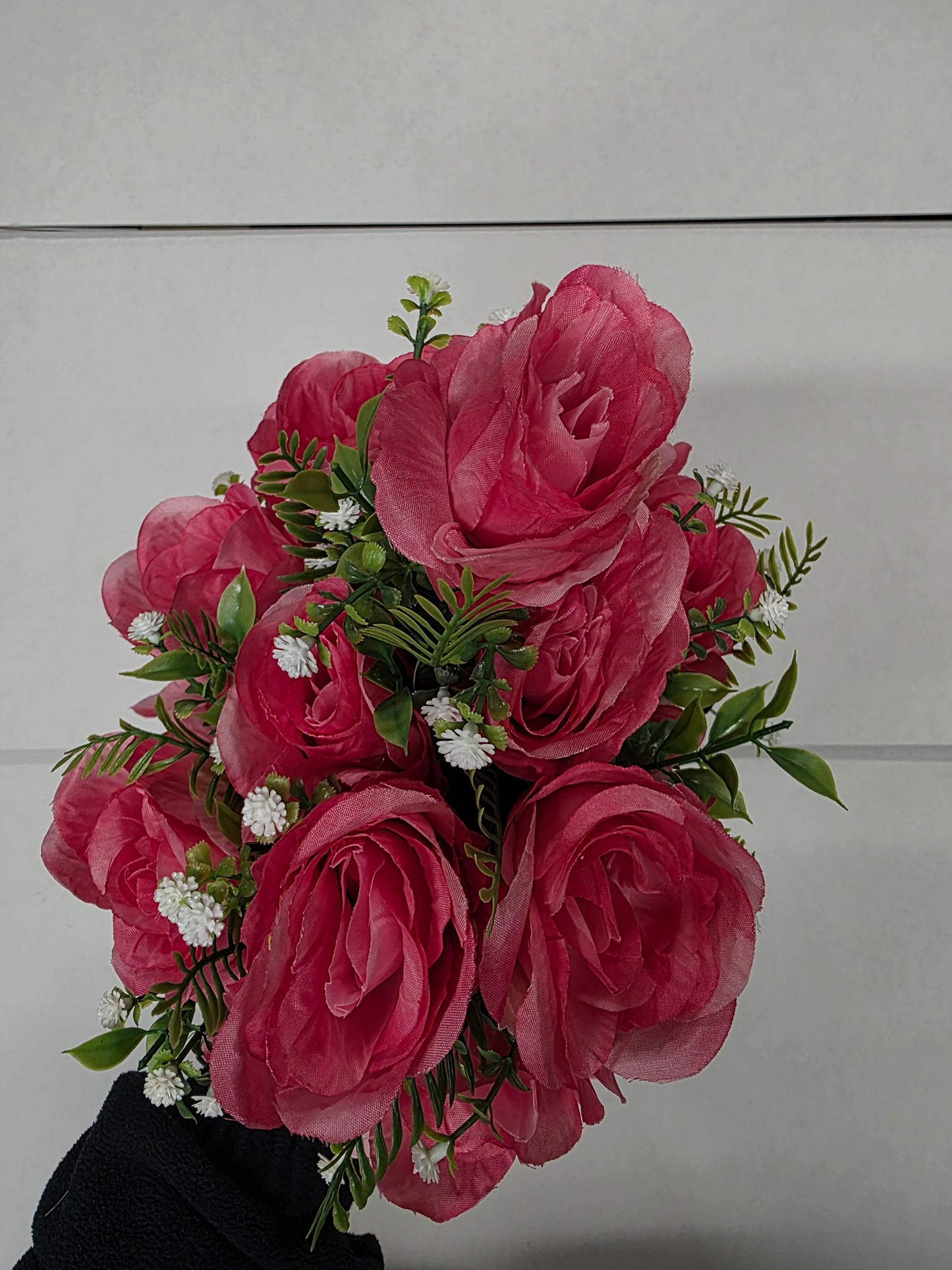Artificial Rose Bush With Foliage Hot Pink
