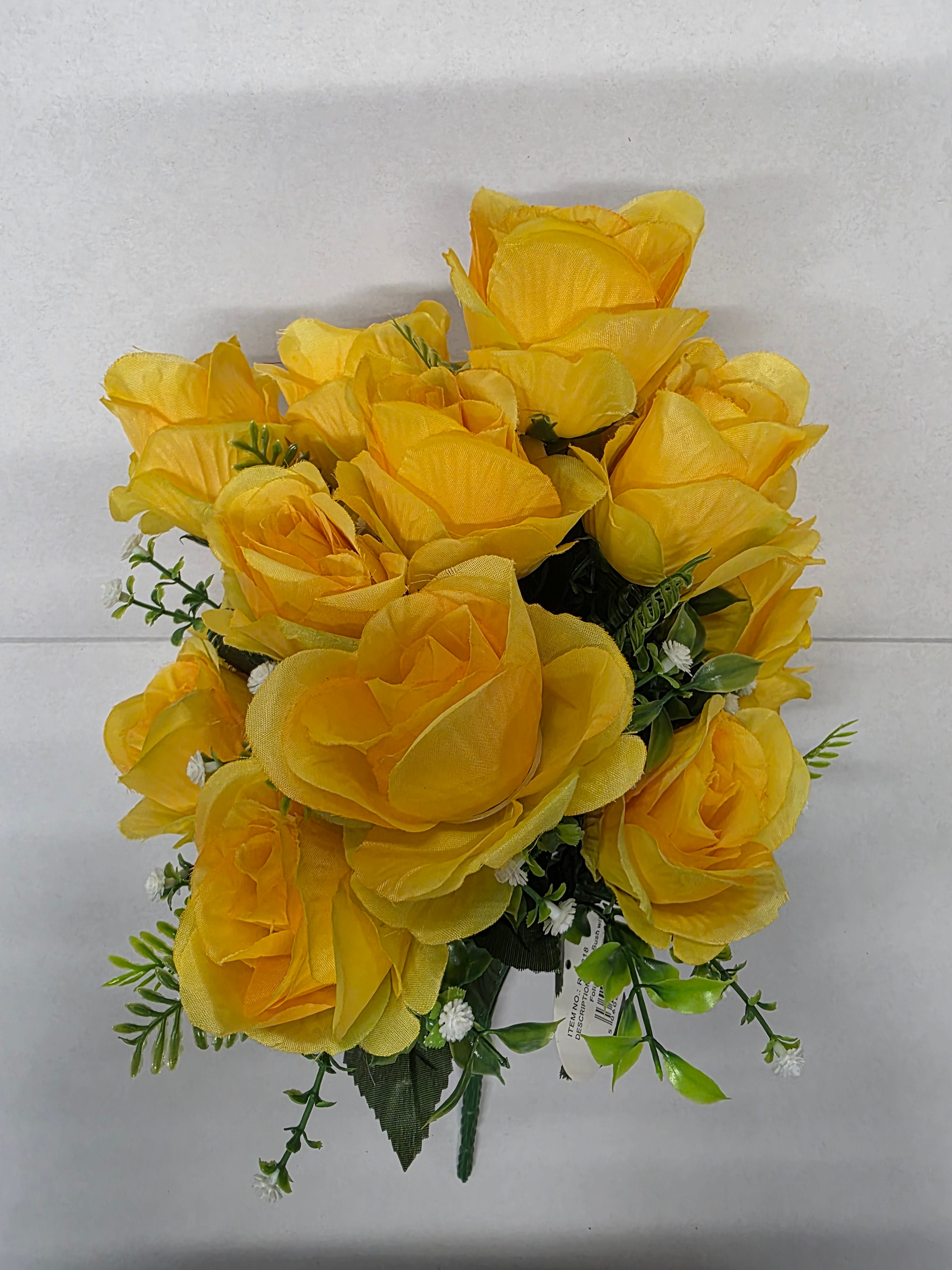 Artificial Rose Bush With Foliage Yellow