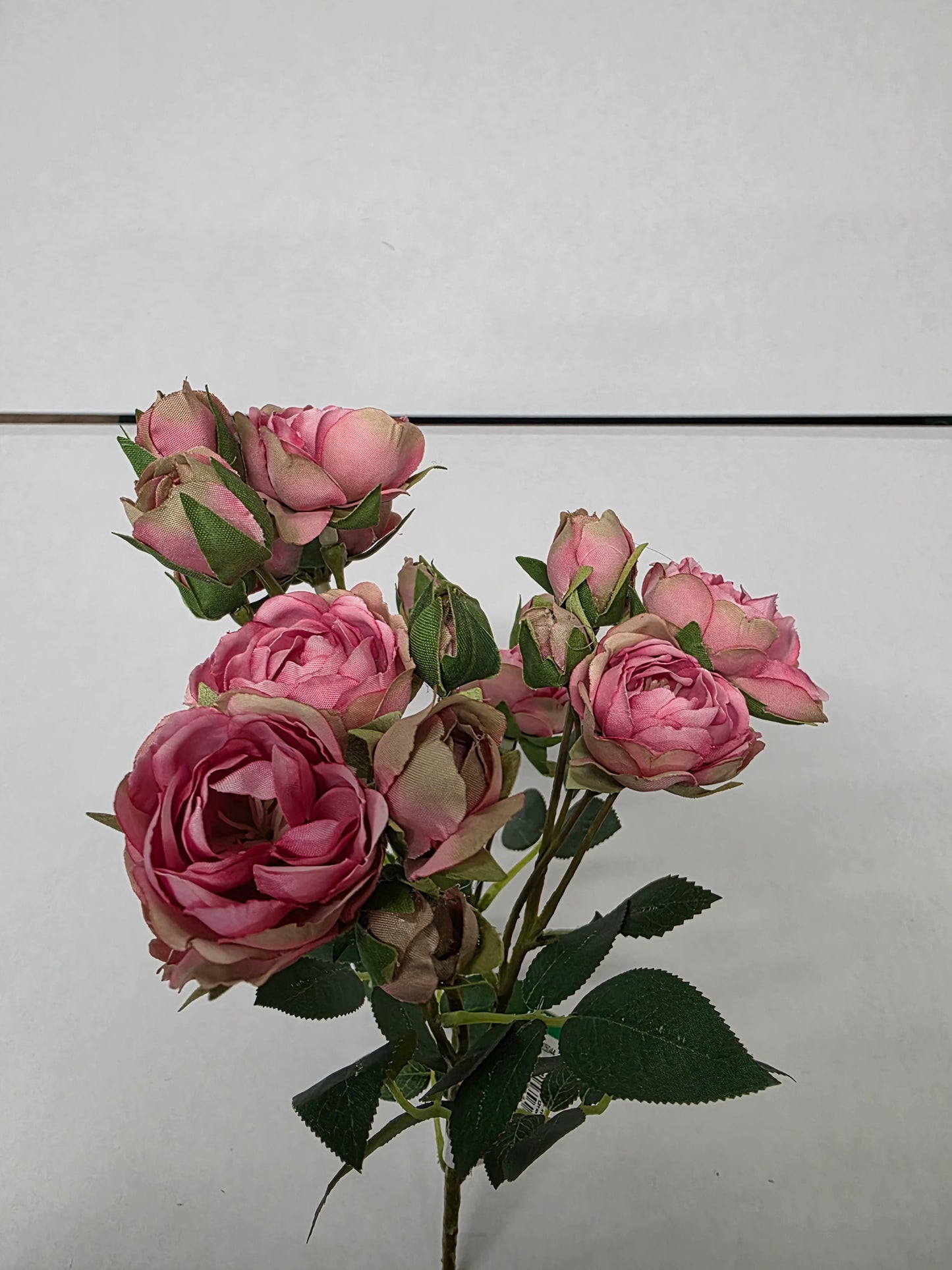 Artificial Rose Mini Spray Pink Green 57cm