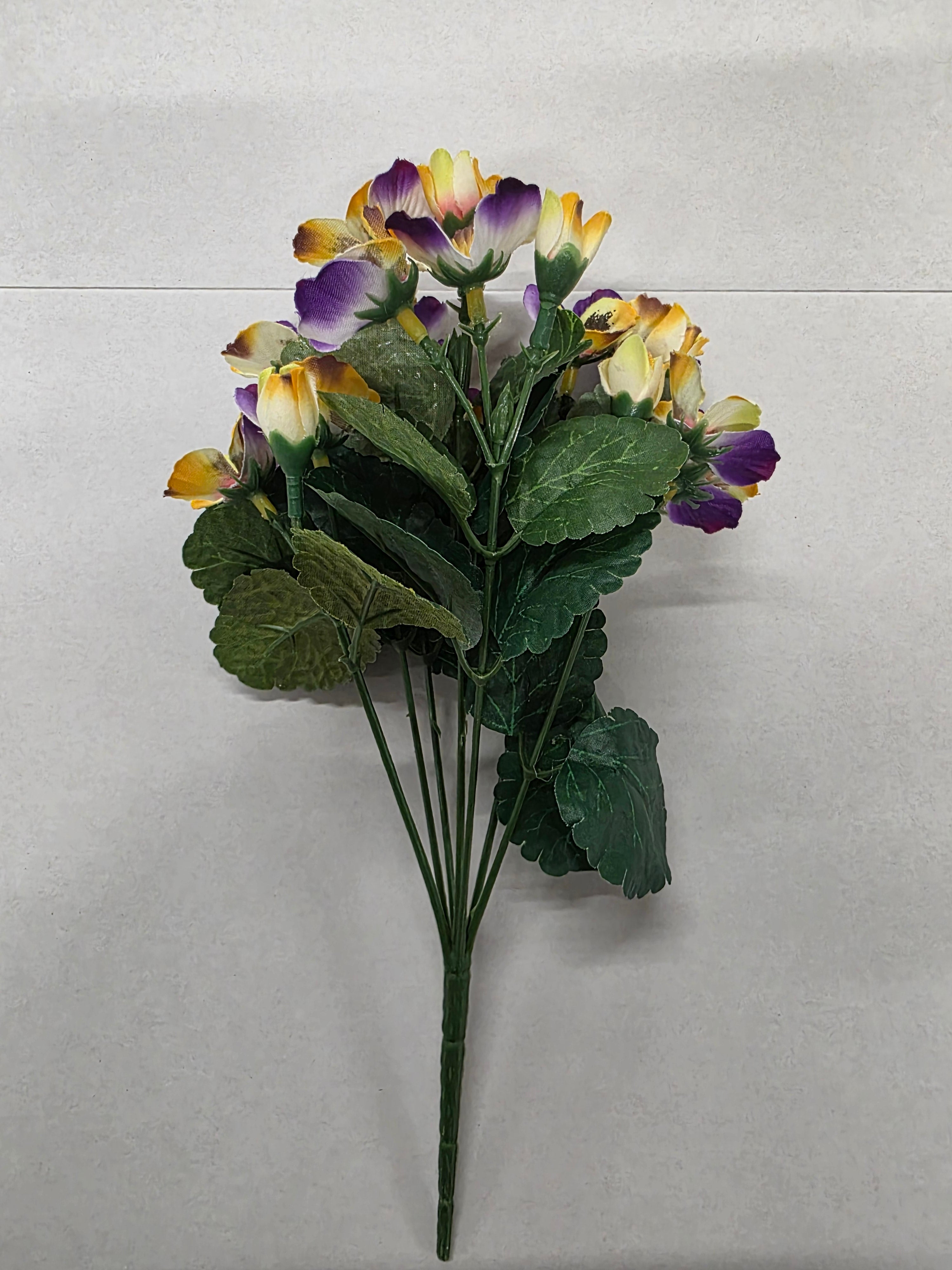 Artificial Pansy Bush Purple Yellow  (PACK OF 2)
