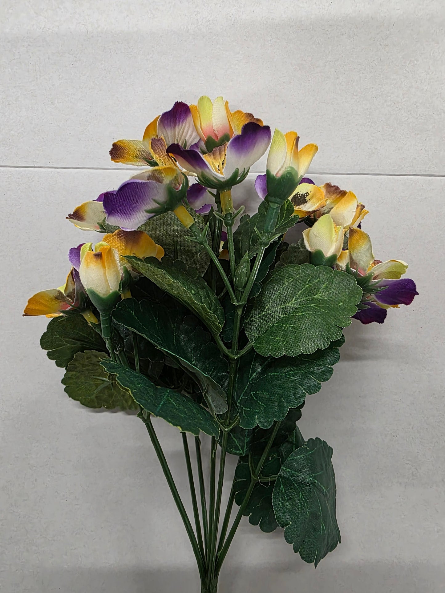 Artificial Pansy Bush Purple Yellow  (PACK OF 2)