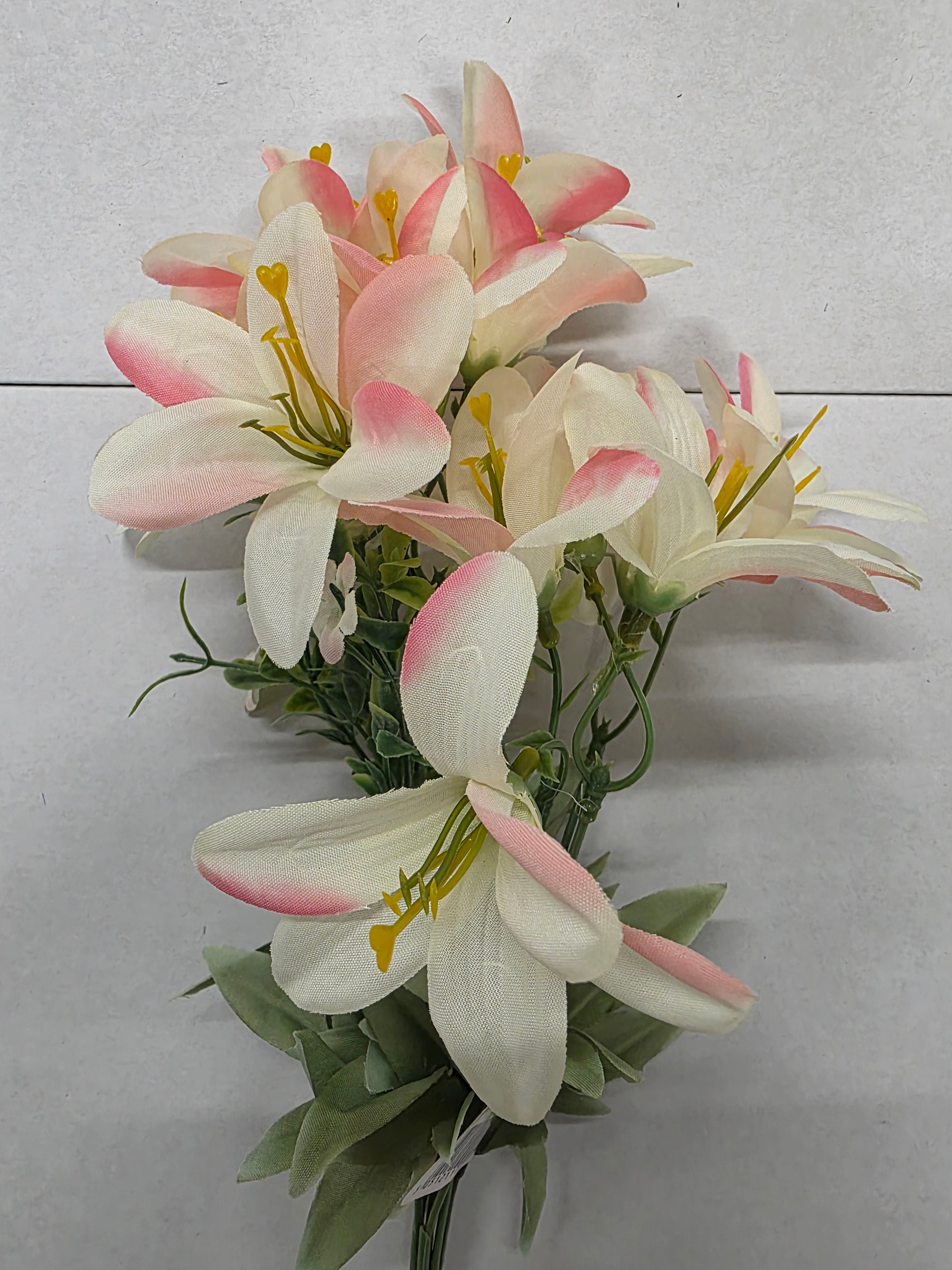 Artificial Essentials Lily Bush Yellow Pink 38cm  (PACK OF 3)