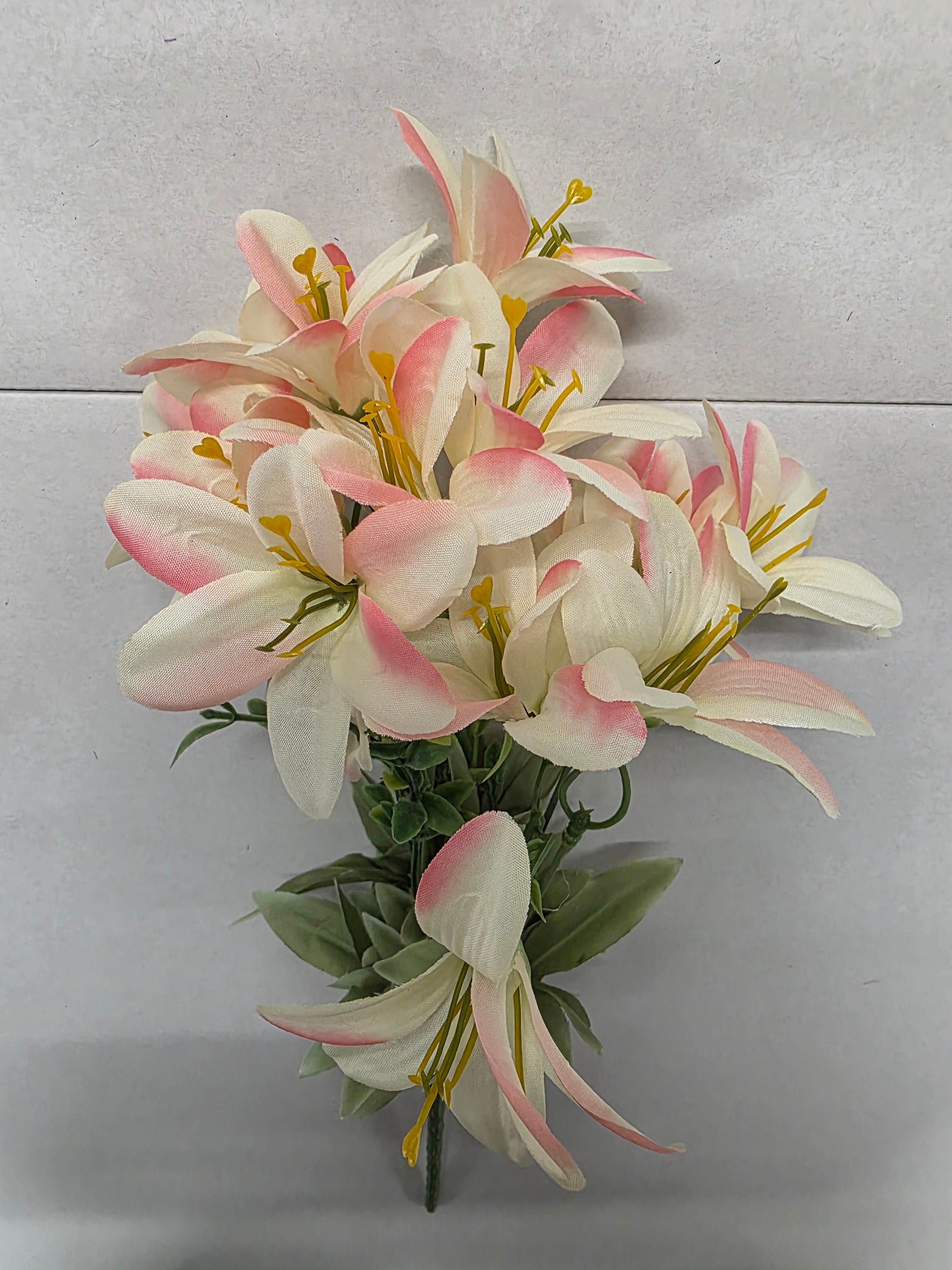 Artificial Essentials Lily Bush Yellow Pink 38cm  (PACK OF 3)