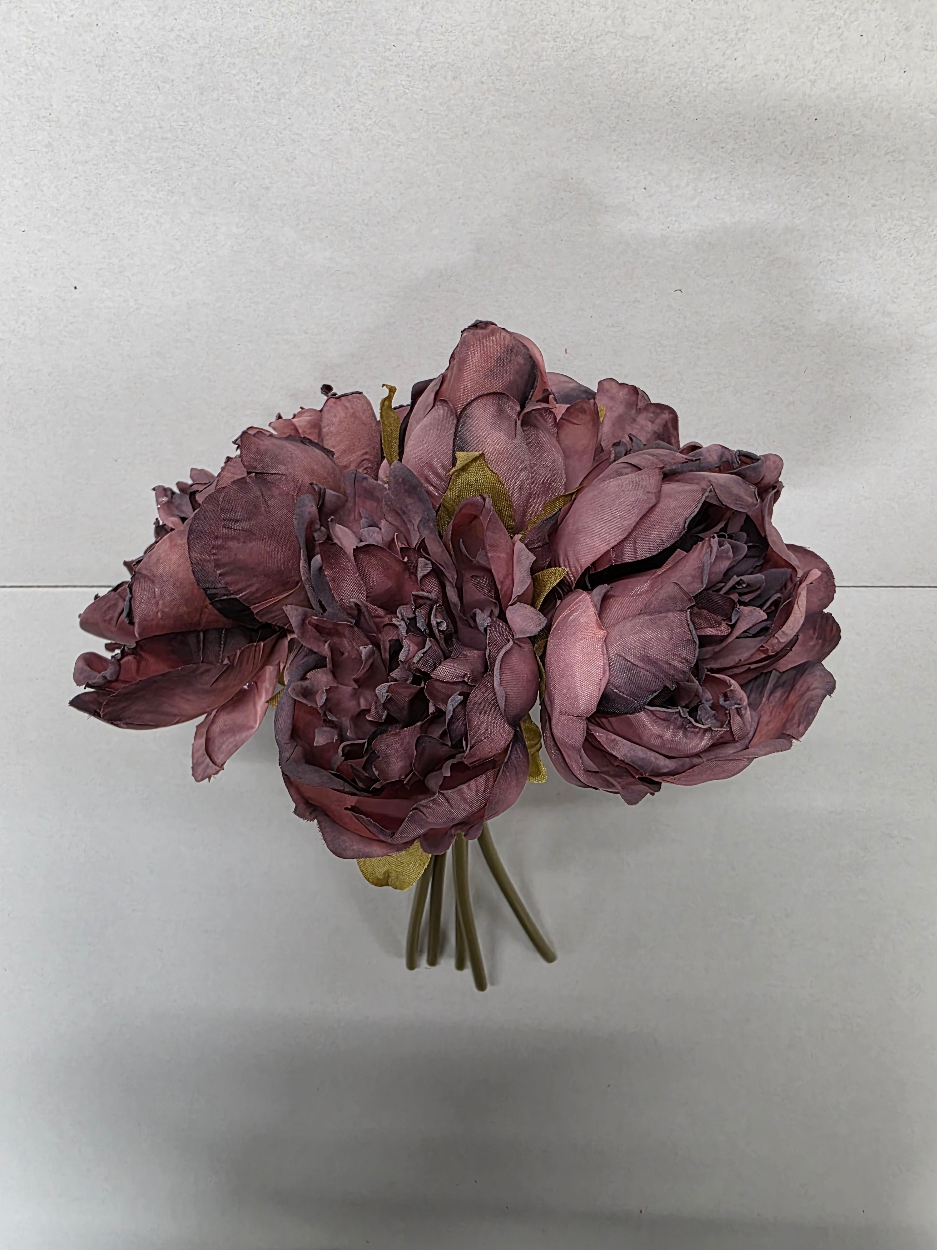 Artificial Dry Look Peony Posy X5 Puce 28cm