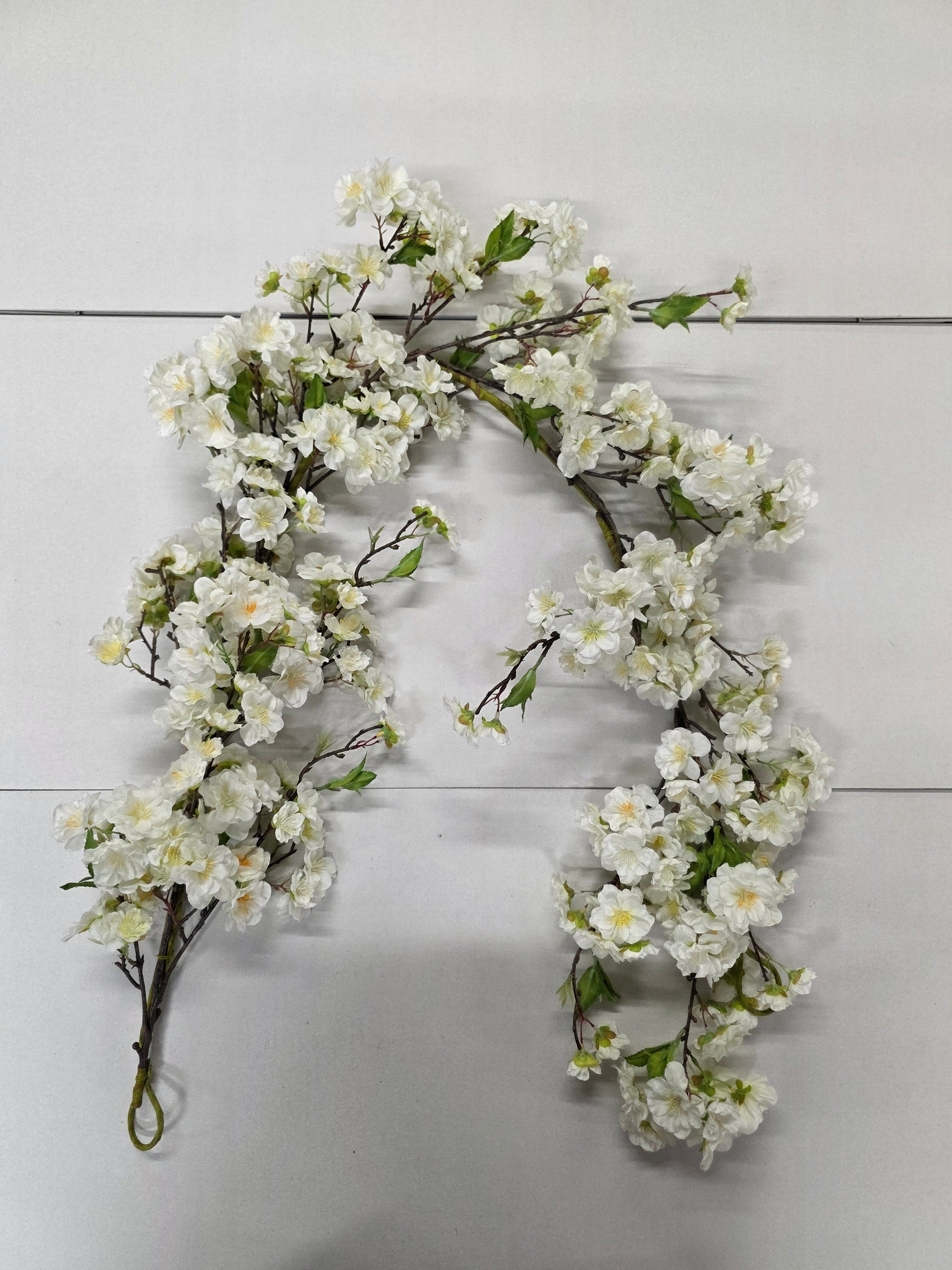 Artificial Garland Blossom White 120cm