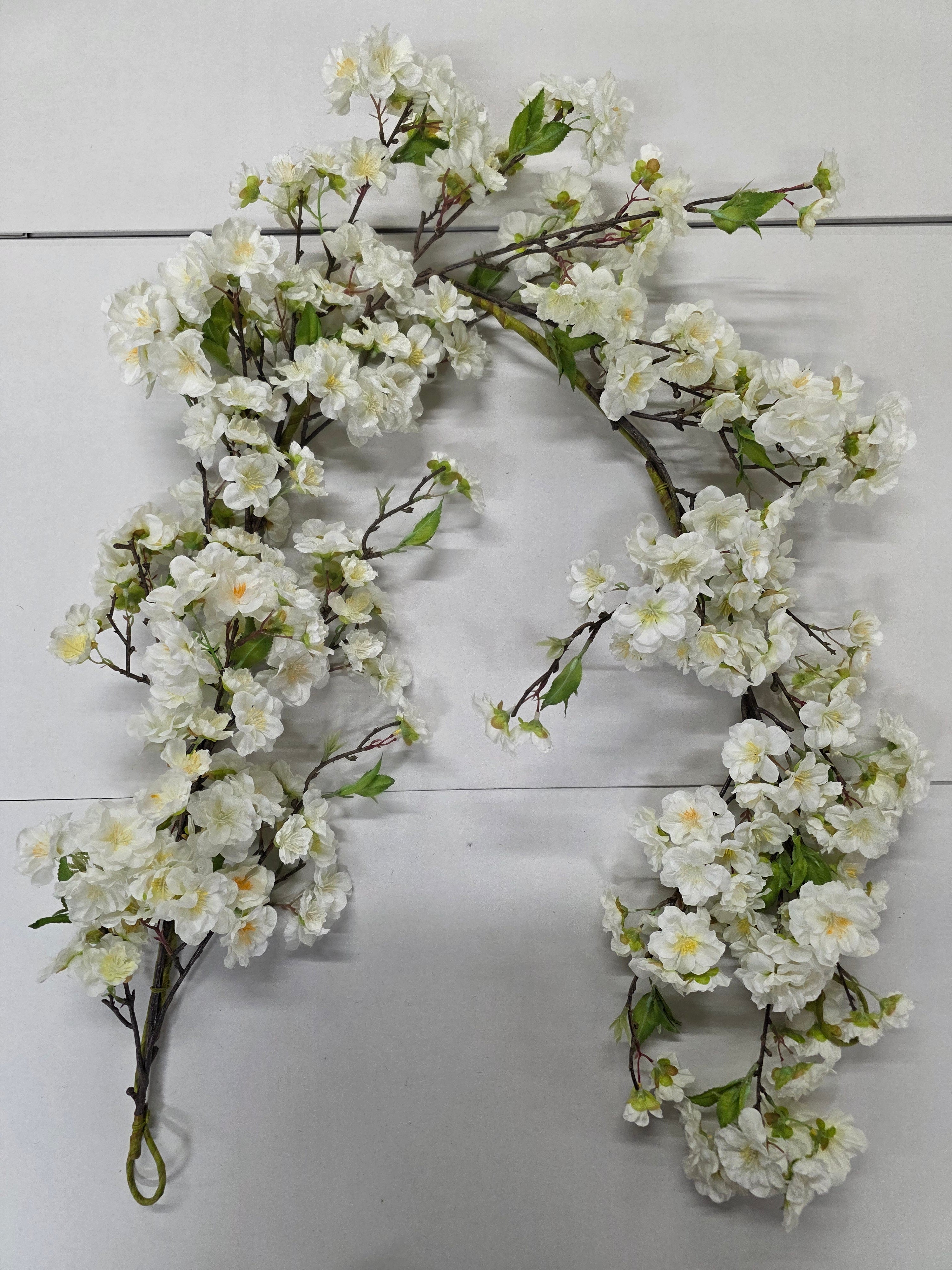 Artificial Garland Blossom White 120cm