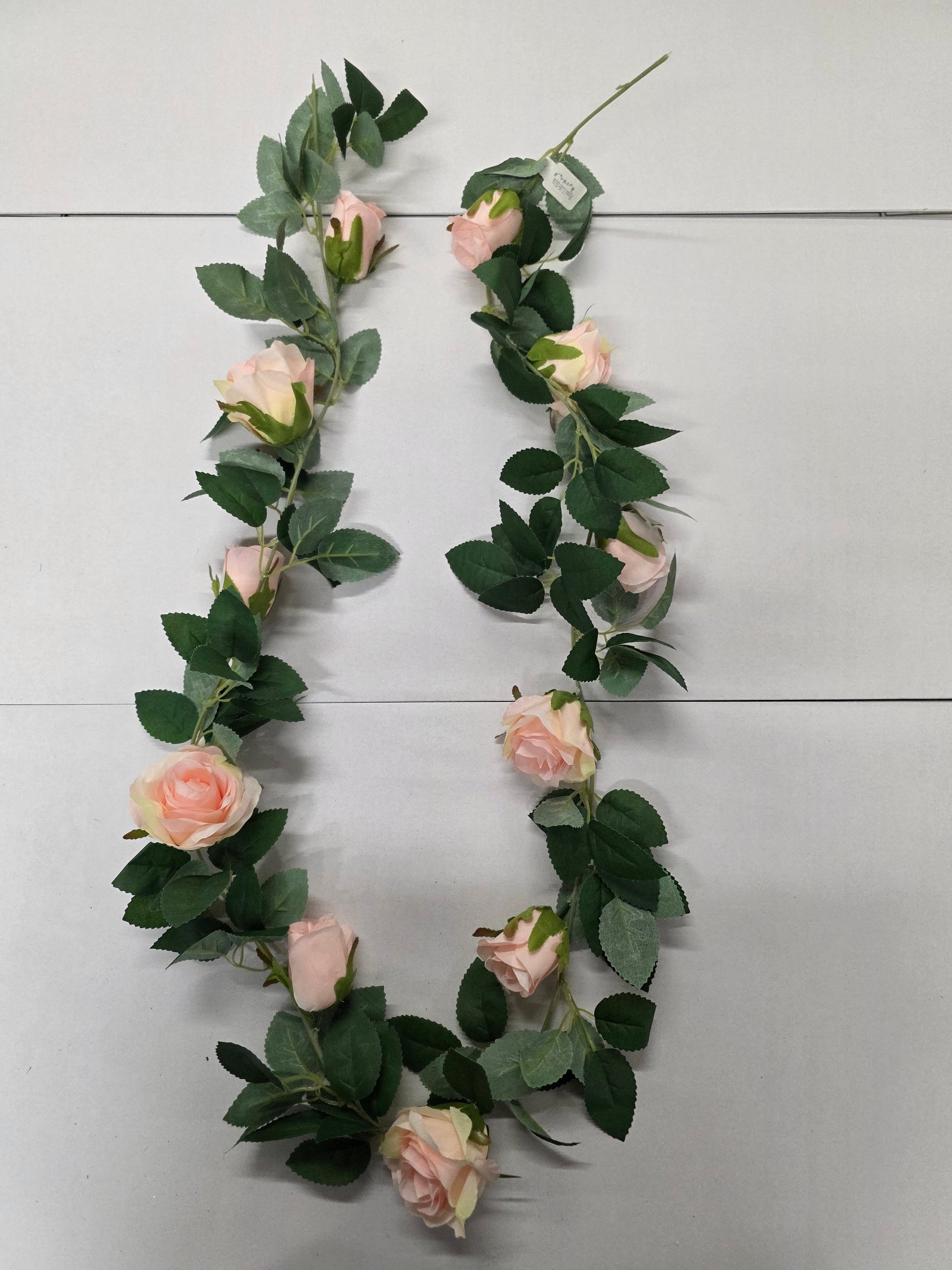 Artificial Garland Rose Light Pink 175cm