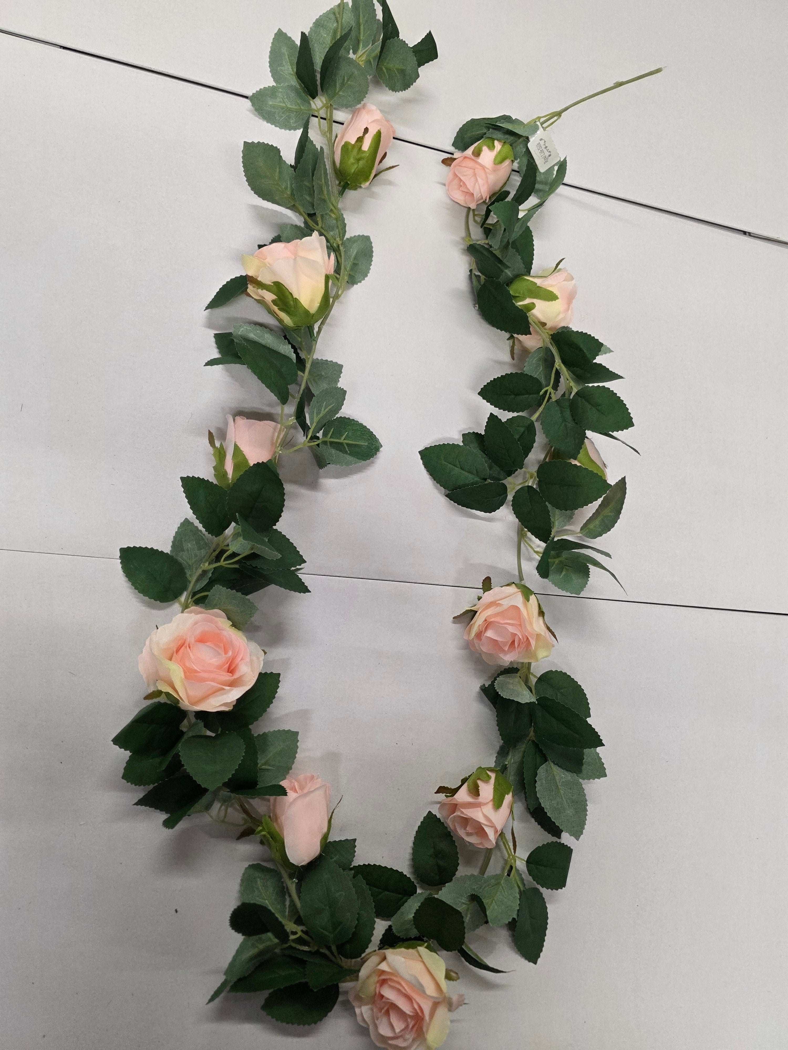 Artificial Garland Rose Light Pink 175cm