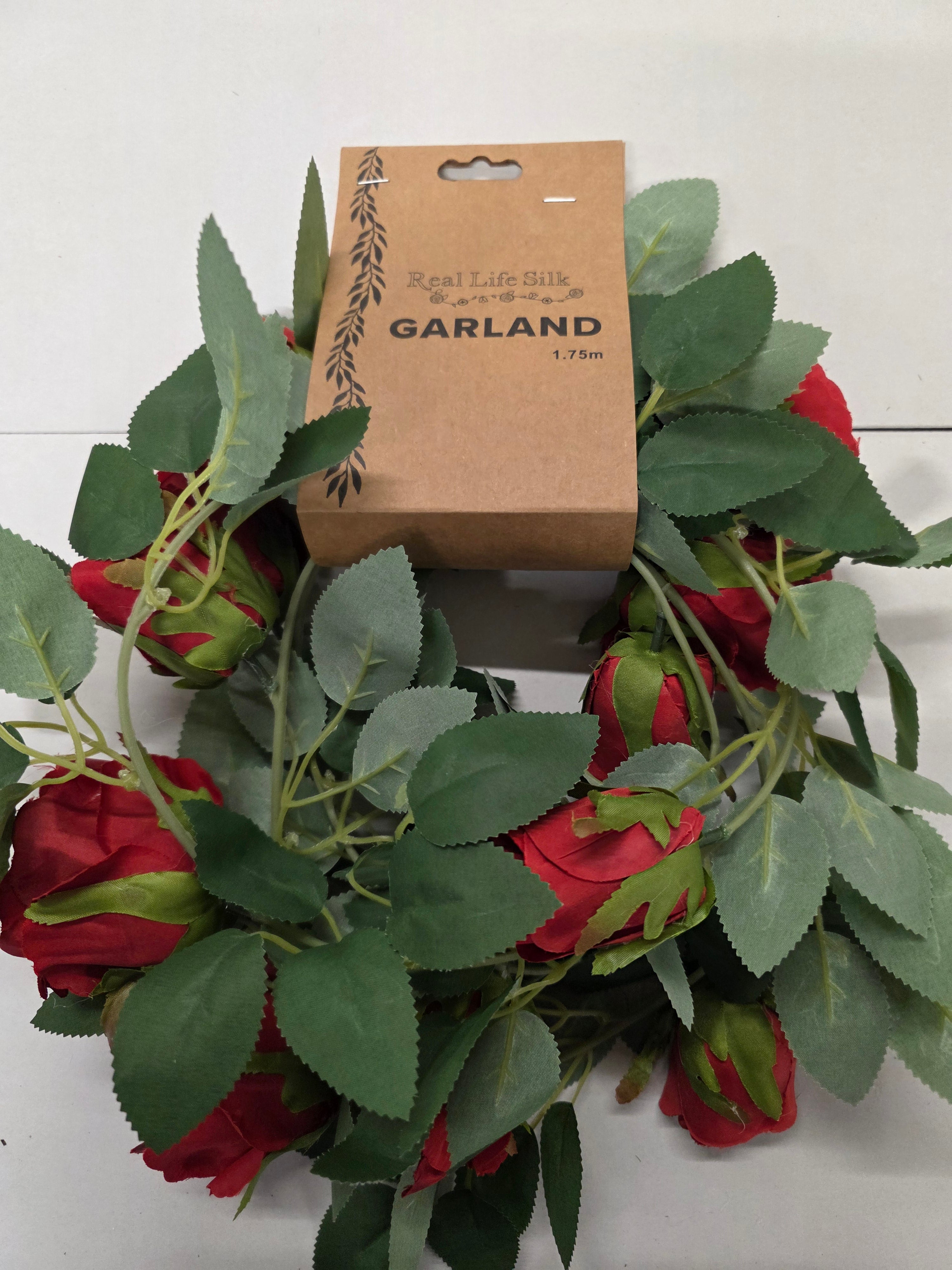 Artificial Garland Rose Red 175cm