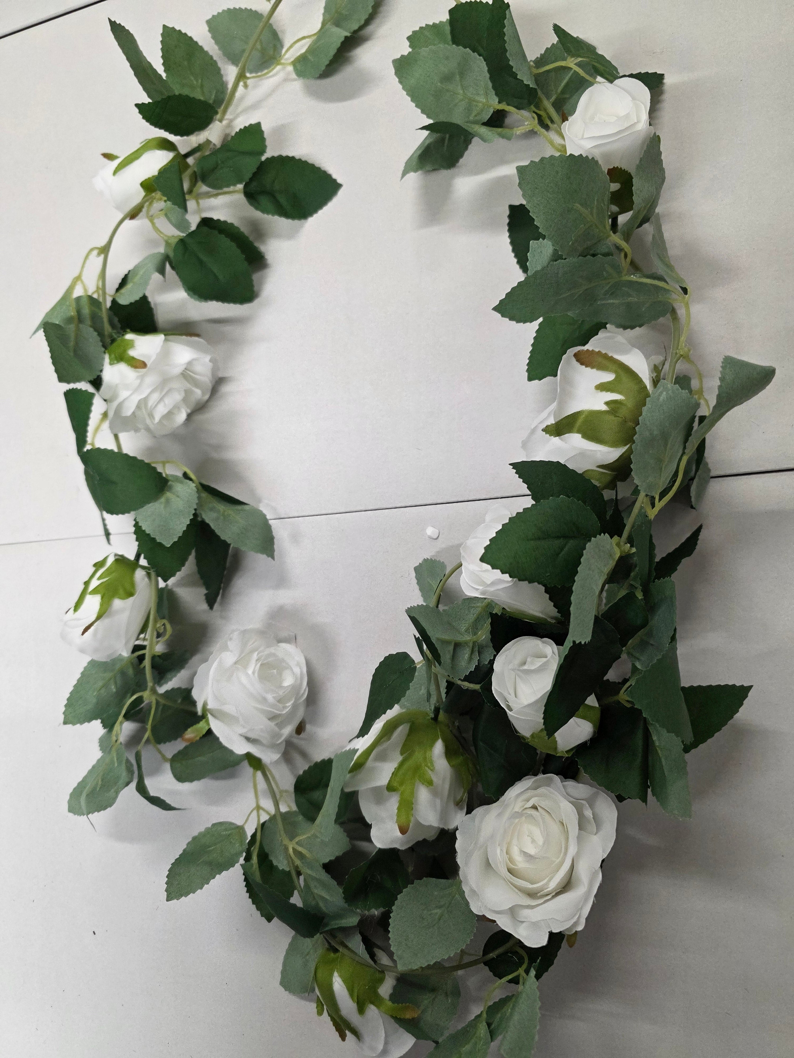 Artificial Garland Rose White 175cm