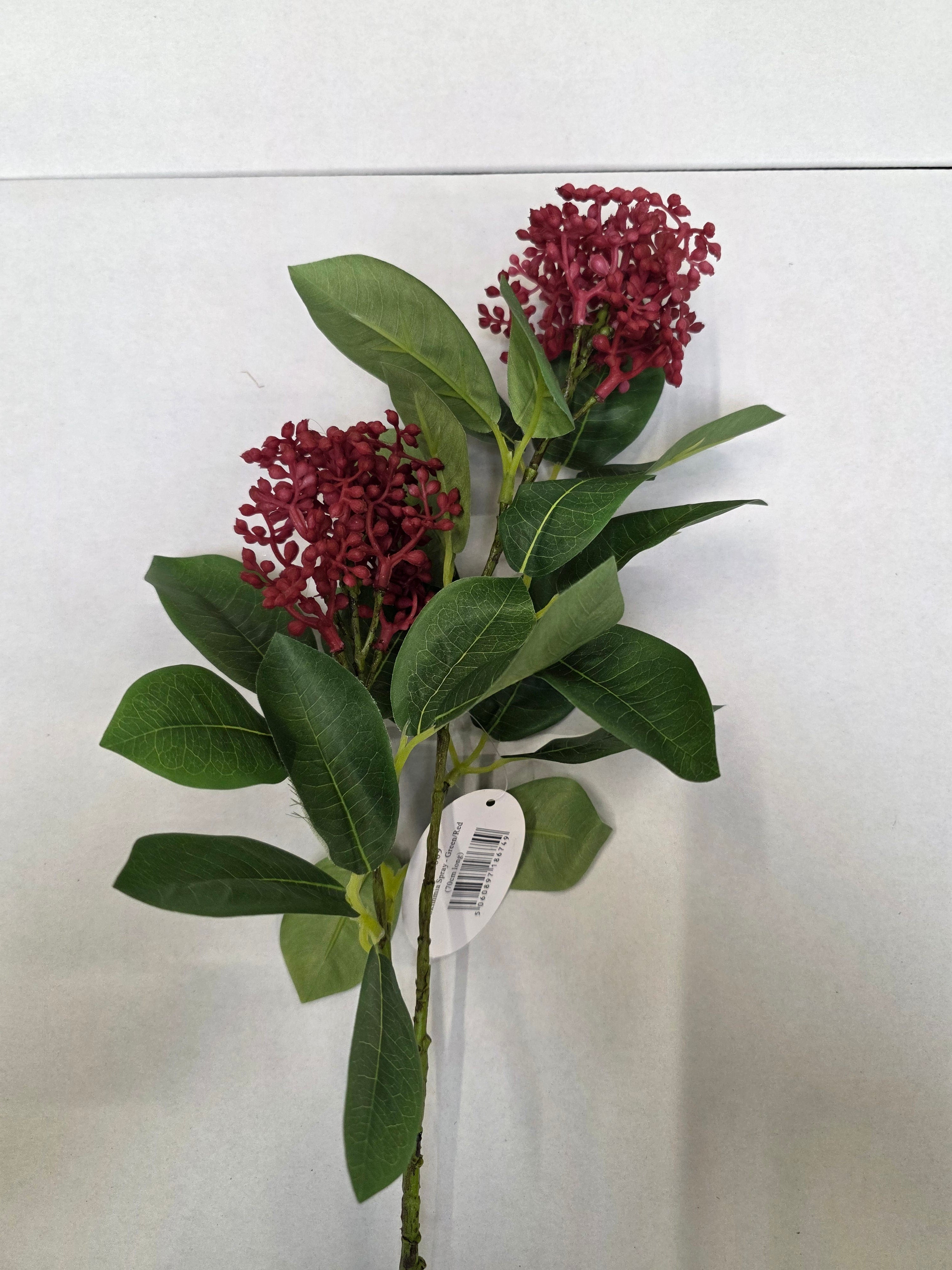 Artificial Skimmia Spray Green Red (PACK OF 3)
