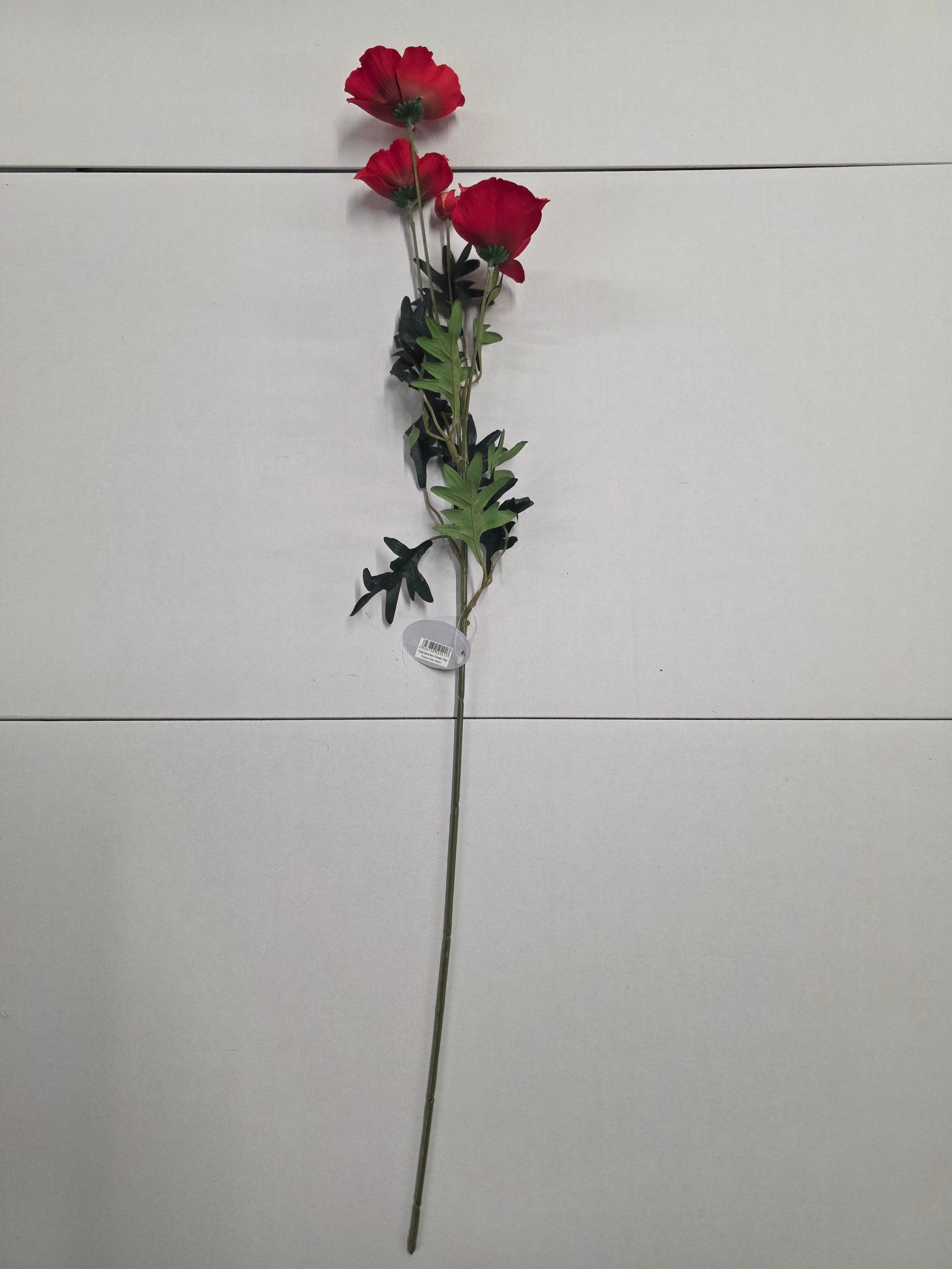 Artificial Poppy Spray Red X 3 Heads 1 Bud (PACK 0F 4)