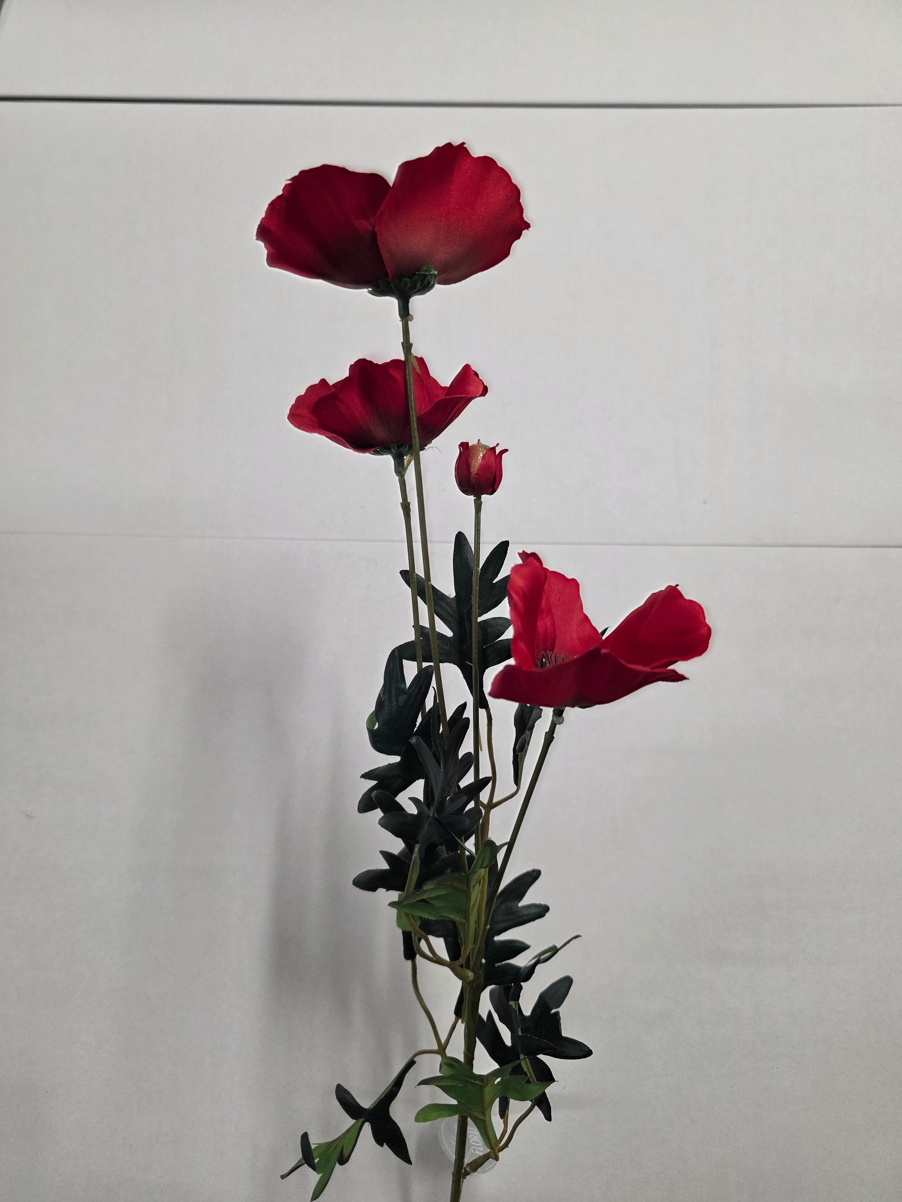 Artificial Poppy Spray Red X 3 Heads 1 Bud (PACK 0F 4)